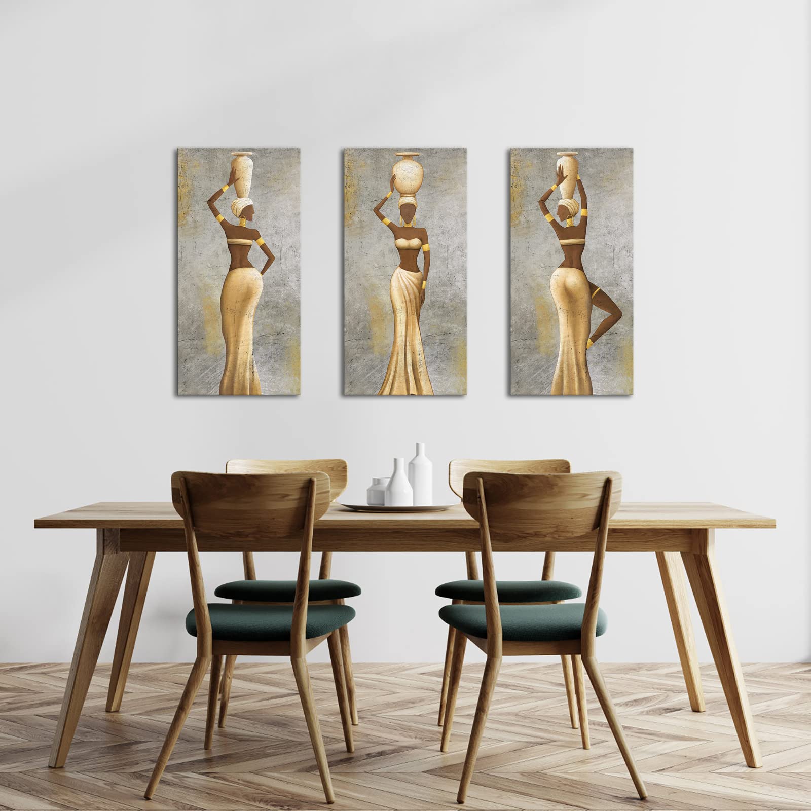 Levvarts Large 3 Pieces African Women Canvas Wall Art Traditional Black Girl Ethnic Ancient Theme Painting Africa Tribal Art Pic