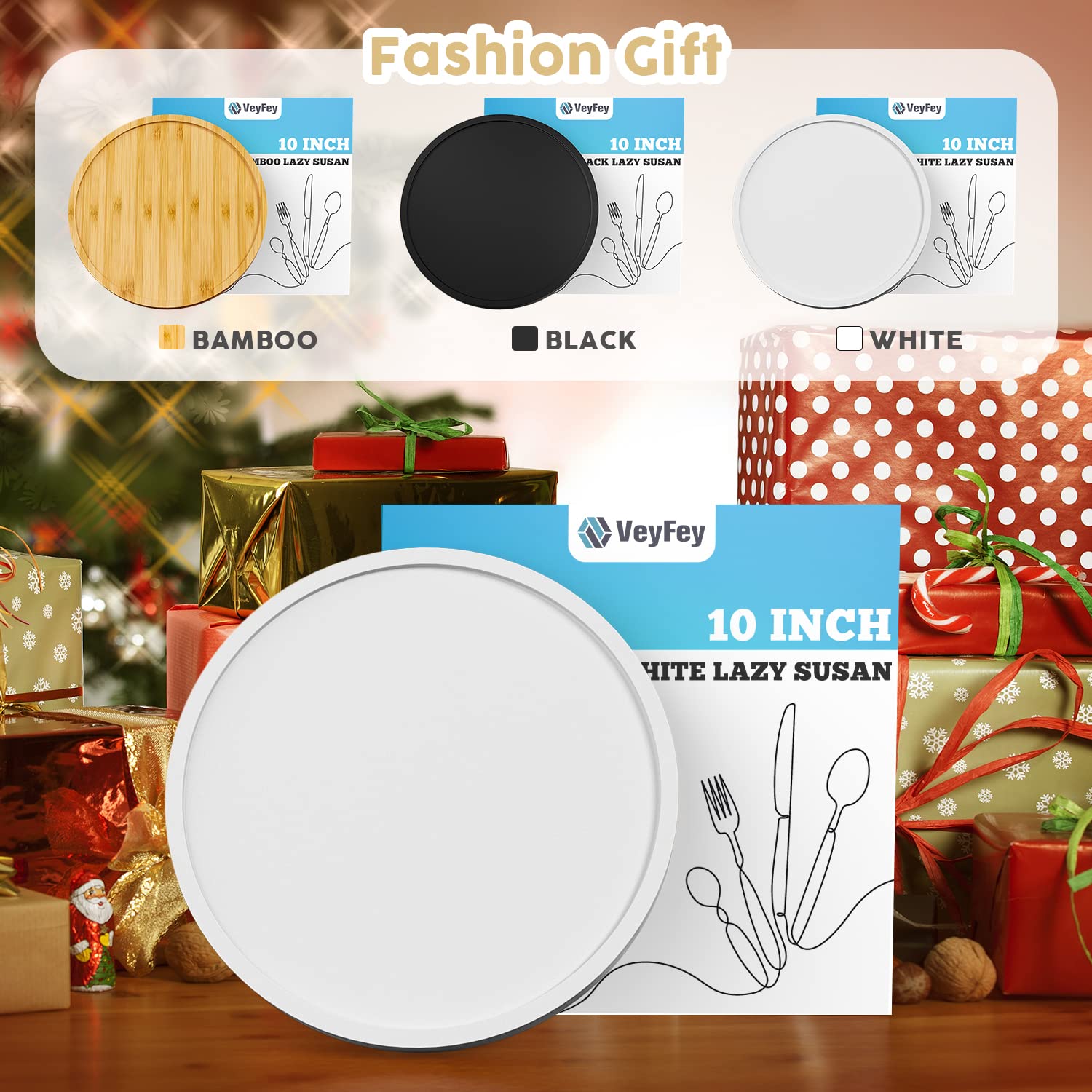 Turntable Vanity Tray 10 Inch For Perfume Candle, Bamboo Kitchen Sink Countertop Organizer For Keep Glass, Sponge And Soap Bathr