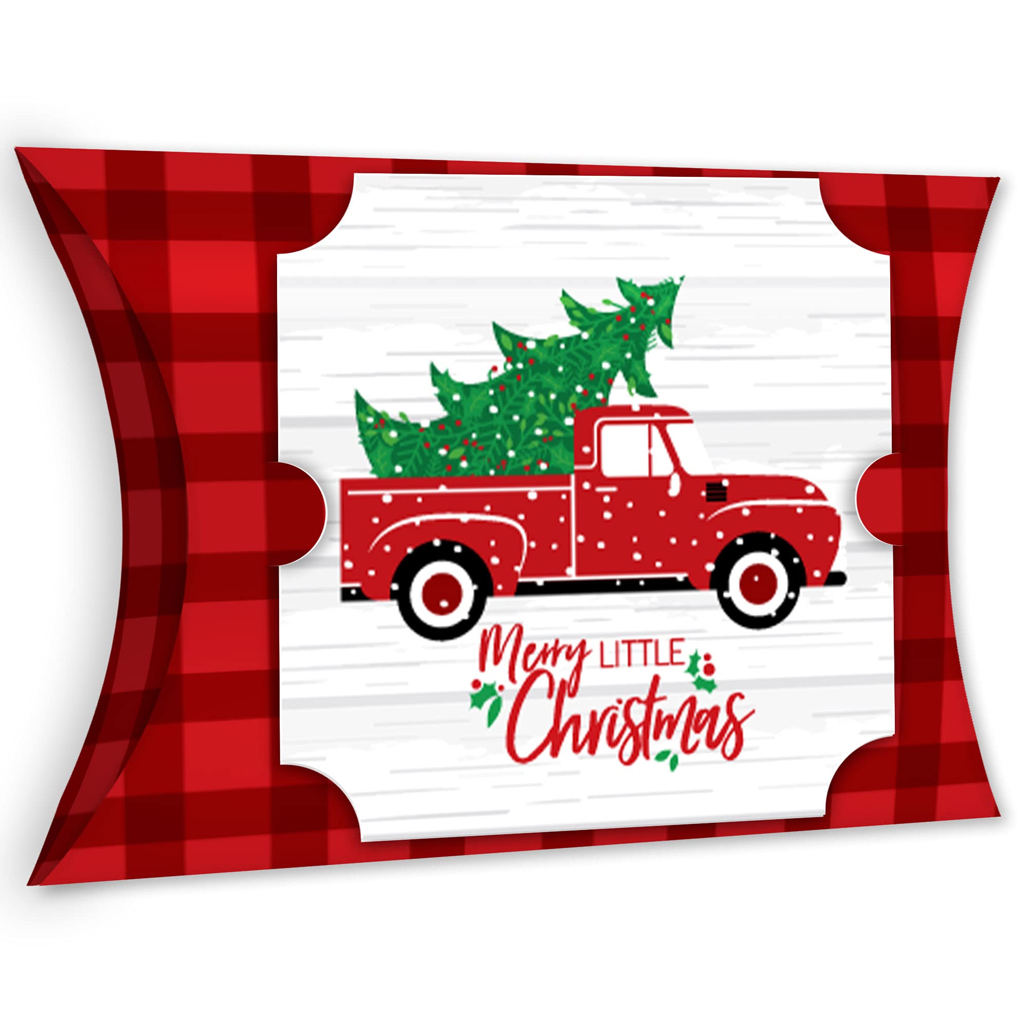 Big Dot Of Happiness Merry Little Christmas Tree - Favor Gift Boxes - Red Truck Christmas Party Large Pillow Boxes - Set Of 12
