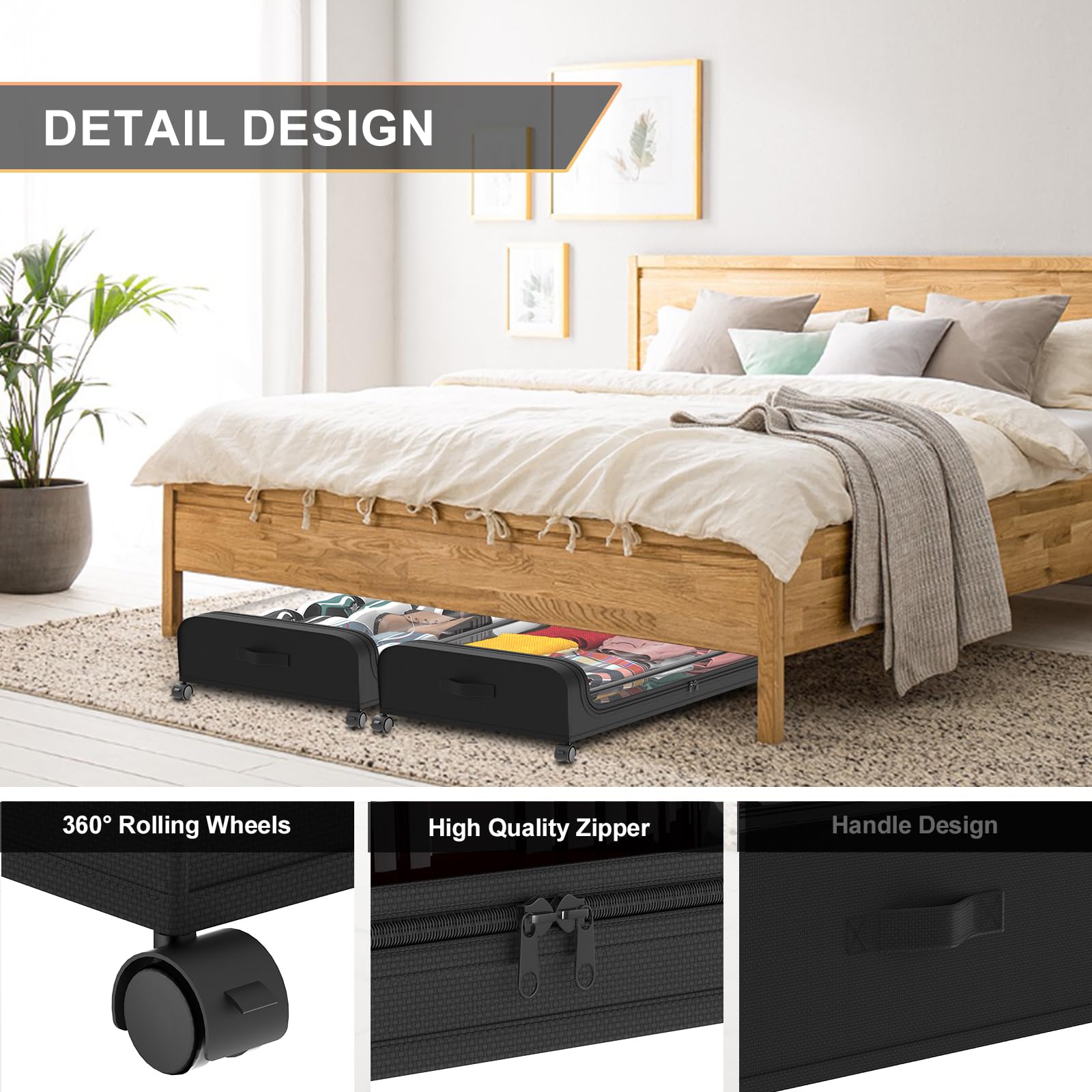 Fulpower 2 Pack Under Bed Storage Containers, Large Under Bed Storage with Wheels, Metal Under Bed Rolling Storage with Lid, Bed