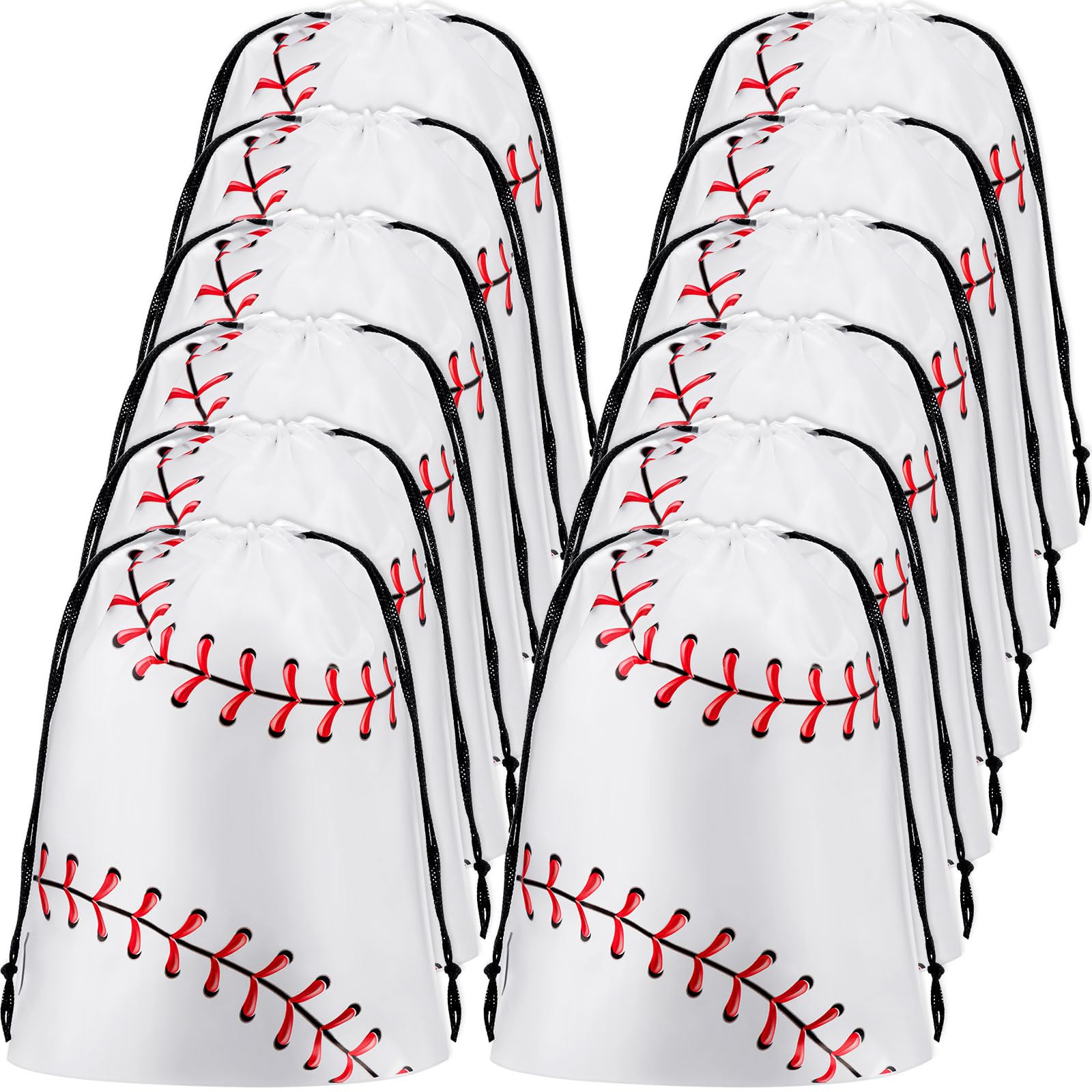 Flutesan 12 Pack 8 x 10 Inch Drawstring Baseball Party Favor Bags Plastic Baseball Snack Goodie Bags Gift Packaging Storage for 