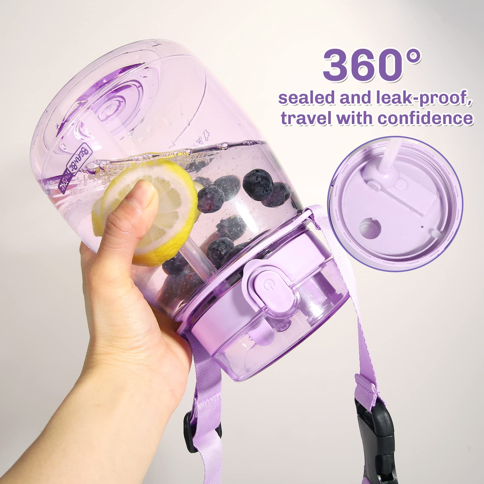Moioibe Kawaii Water Bottle With Straw 45Oz With Two Ways To Dinking Modern Cute Water Jug With Strap For Women/Teen Girl/School