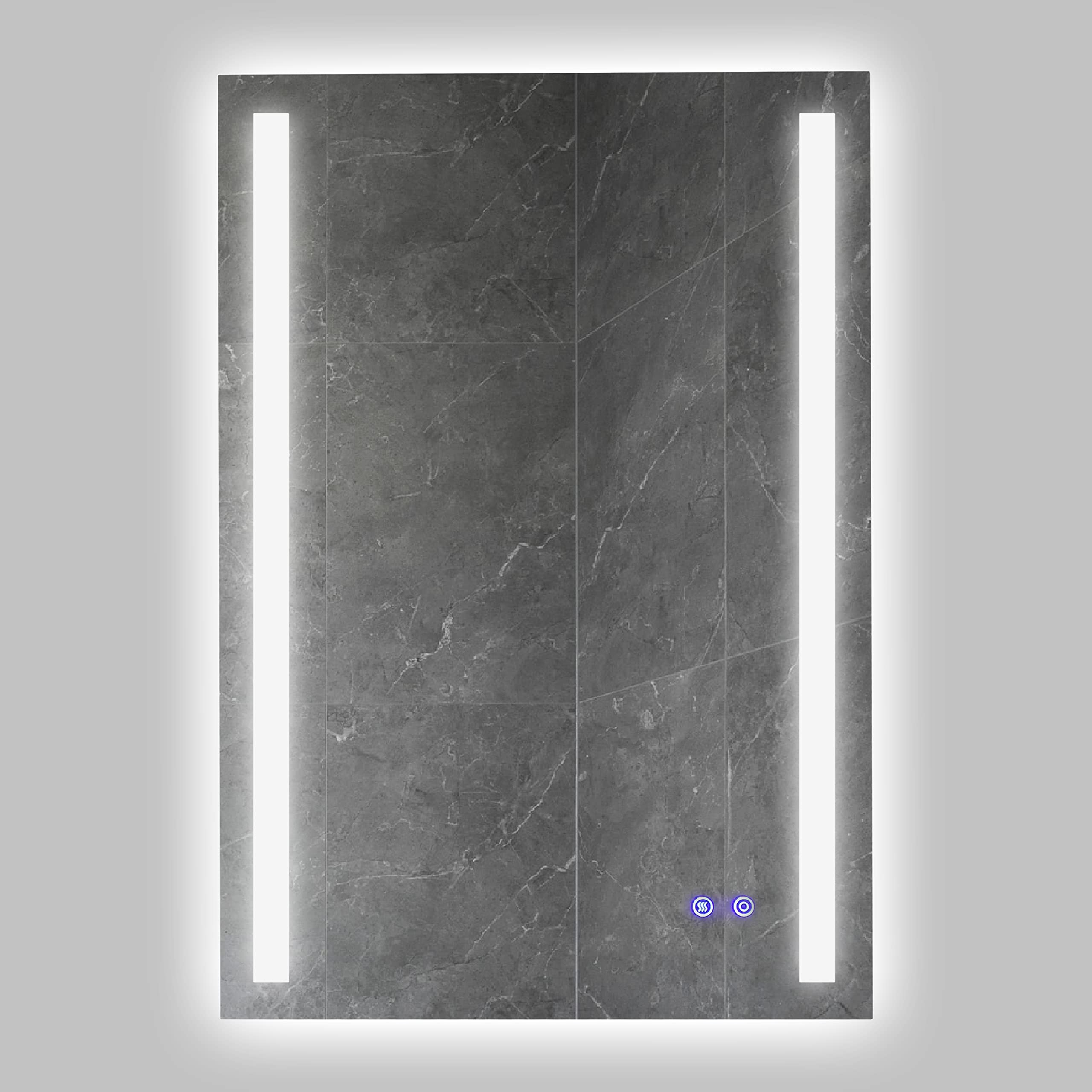 24 x 36 Inch Frameless LED Illuminated Bathroom Mirror, Touch Button Defogger, Metal, Vertical Stripes Design