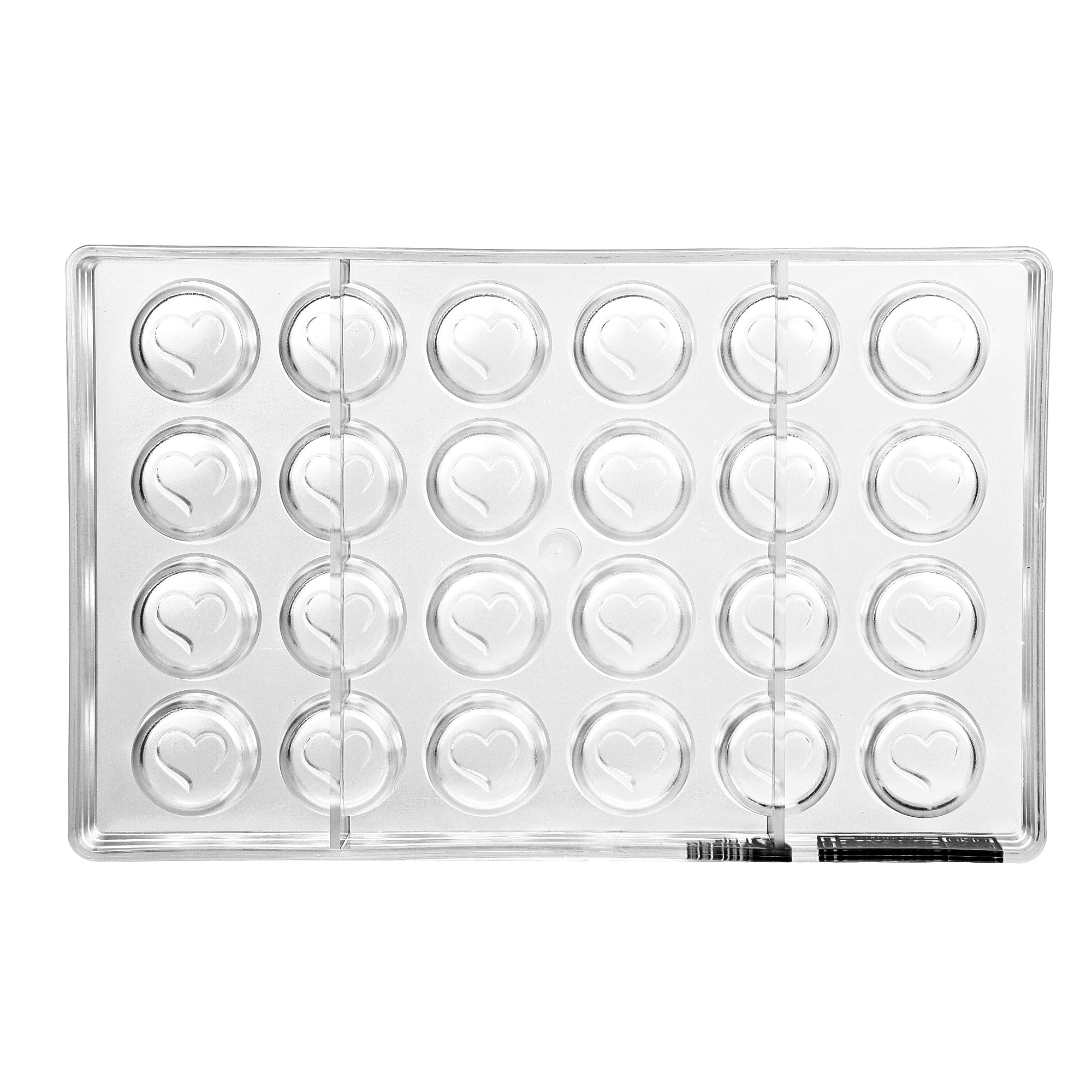 Greyas Cm 3843 Louis Amado Clear Polycarbonate Chocolate Mold Candy Mould With 24 Heart-Cylinder Cavities, Each 30Mm Diameter X