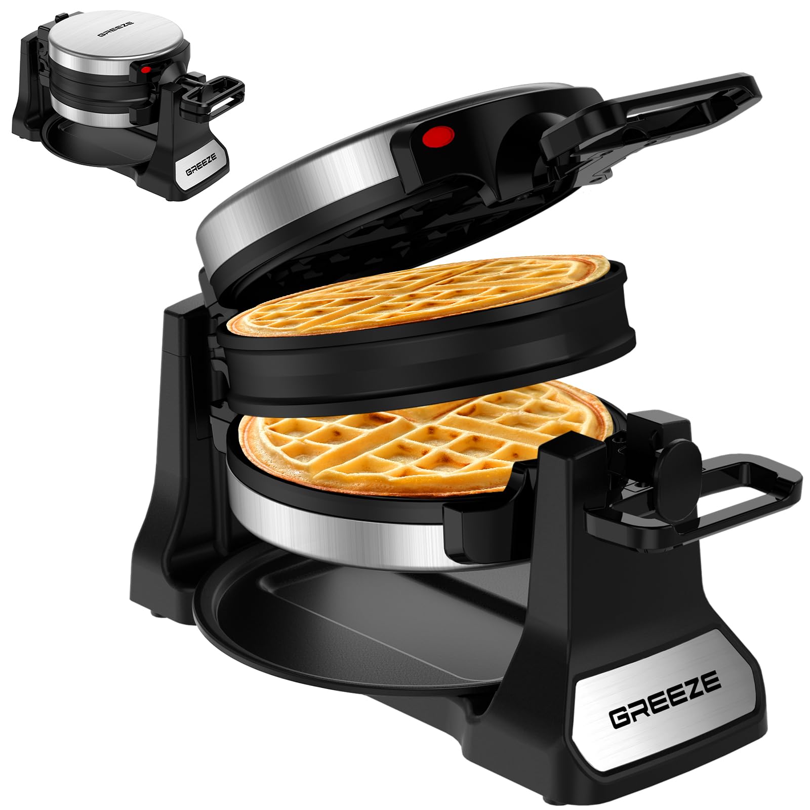 Waffle Maker, Double Belgian Waffle Maker 180Flip, 1400W Waffle Iron 8 Slices, Rotating & Nonstick Plates with Removable Drip Tr