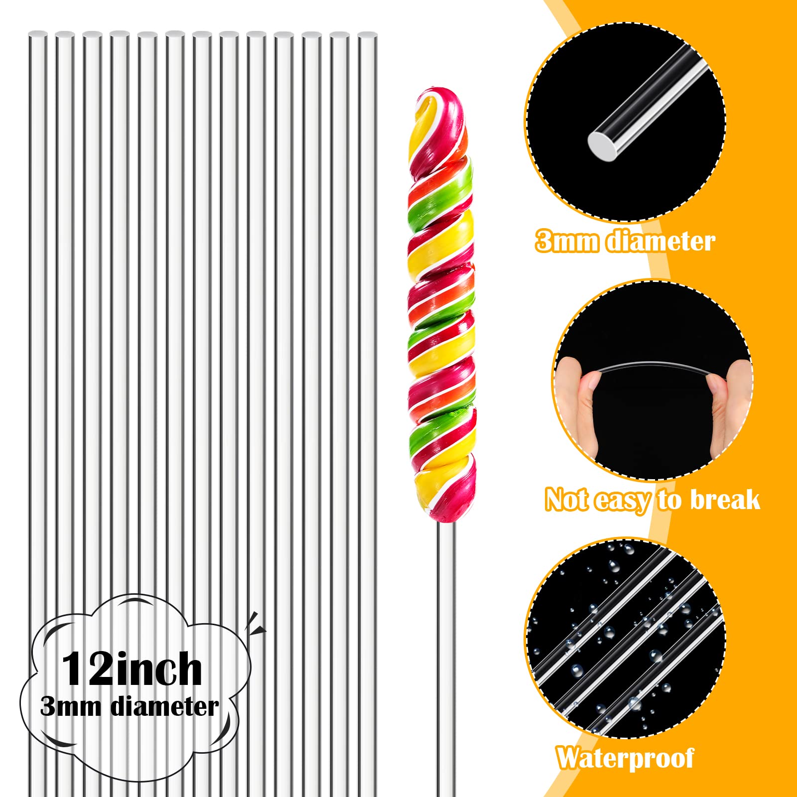 200 Pieces Acrylic Lollipop Sticks Cake Pops Sticks Candy Sticks Treat Sticks For Wedding Halloween Christmas Candy Melt Cake Po