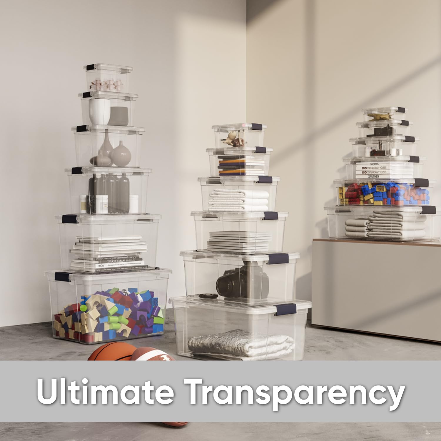 Superio Clear Storage Boxes With Lids, 26.5 Quart Plastic Container Bins For Organizing, Stackable Crates, Bpa Free, Non Toxic,