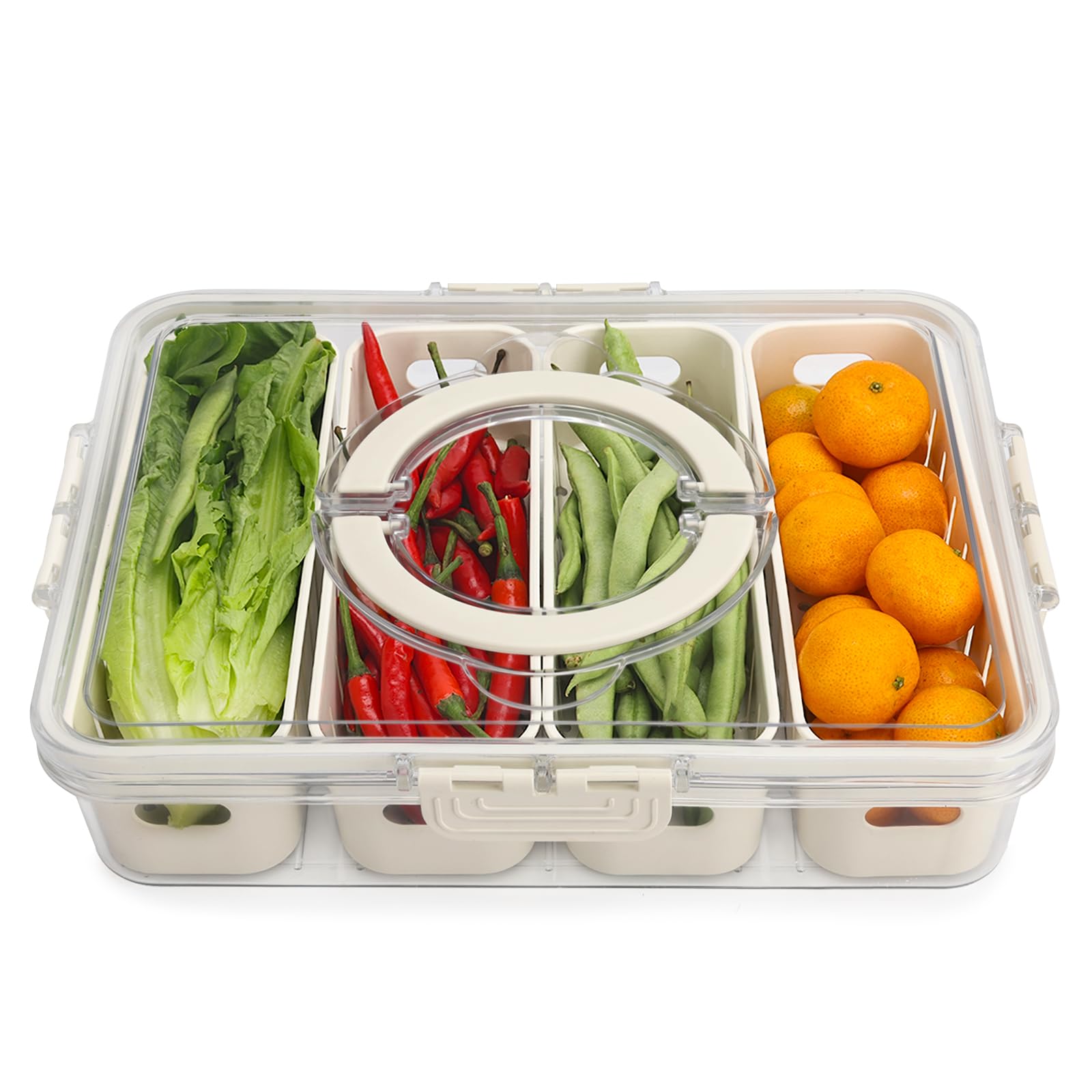 shopwithgreen Salad Bar Containers for Fridge with Lid and Handle, Fruit Storage Containers with 4 Removable Colanders, Berry Bo