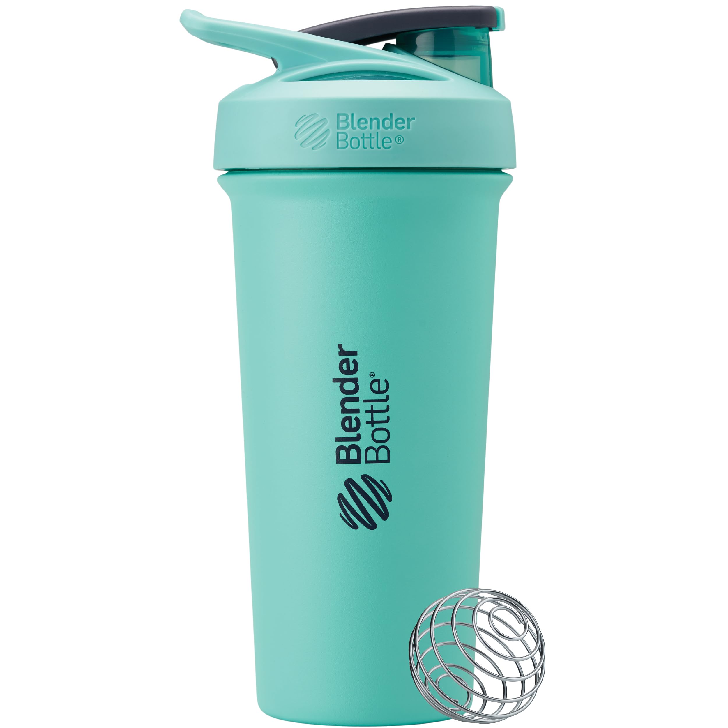Blenderbottle Strada Sleek Insulated Stainless Steel Water Bottle With Wire Whisk, 25-Ounce, Seafoam