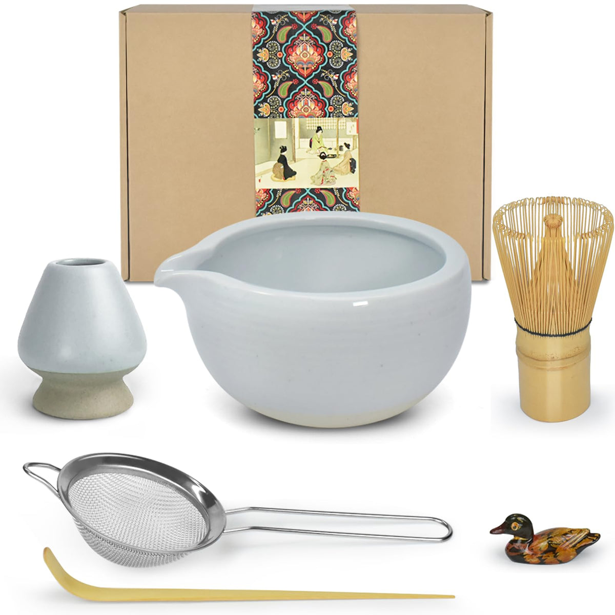 Artcome Matcha Ceremony Kit For Japanese Tea Ceremony, Bowl With Pouring Spout, Whisk, Tea Scoop, Matcha Powder Strainer, Matcha