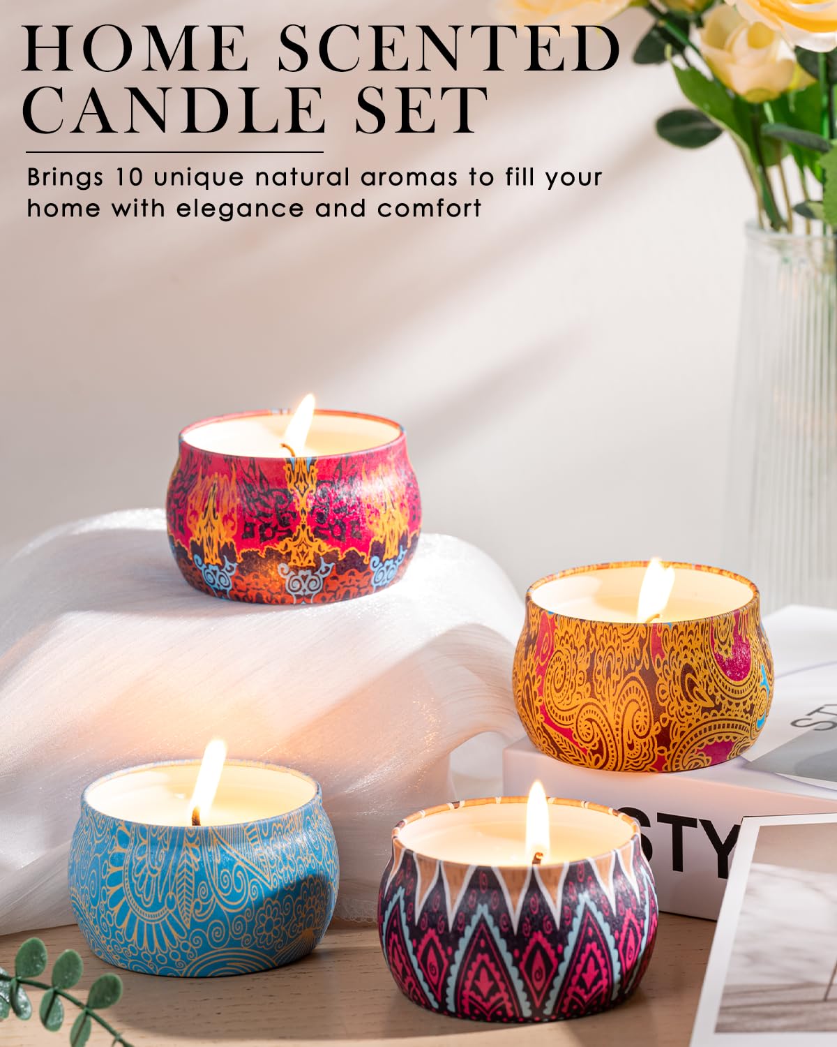 Gifts for Women, Scented Candles Gifts Set for Women/Mom, 4 Pack Aromatherapy Candles for Home Scented, 120H Burning, Stress Rel