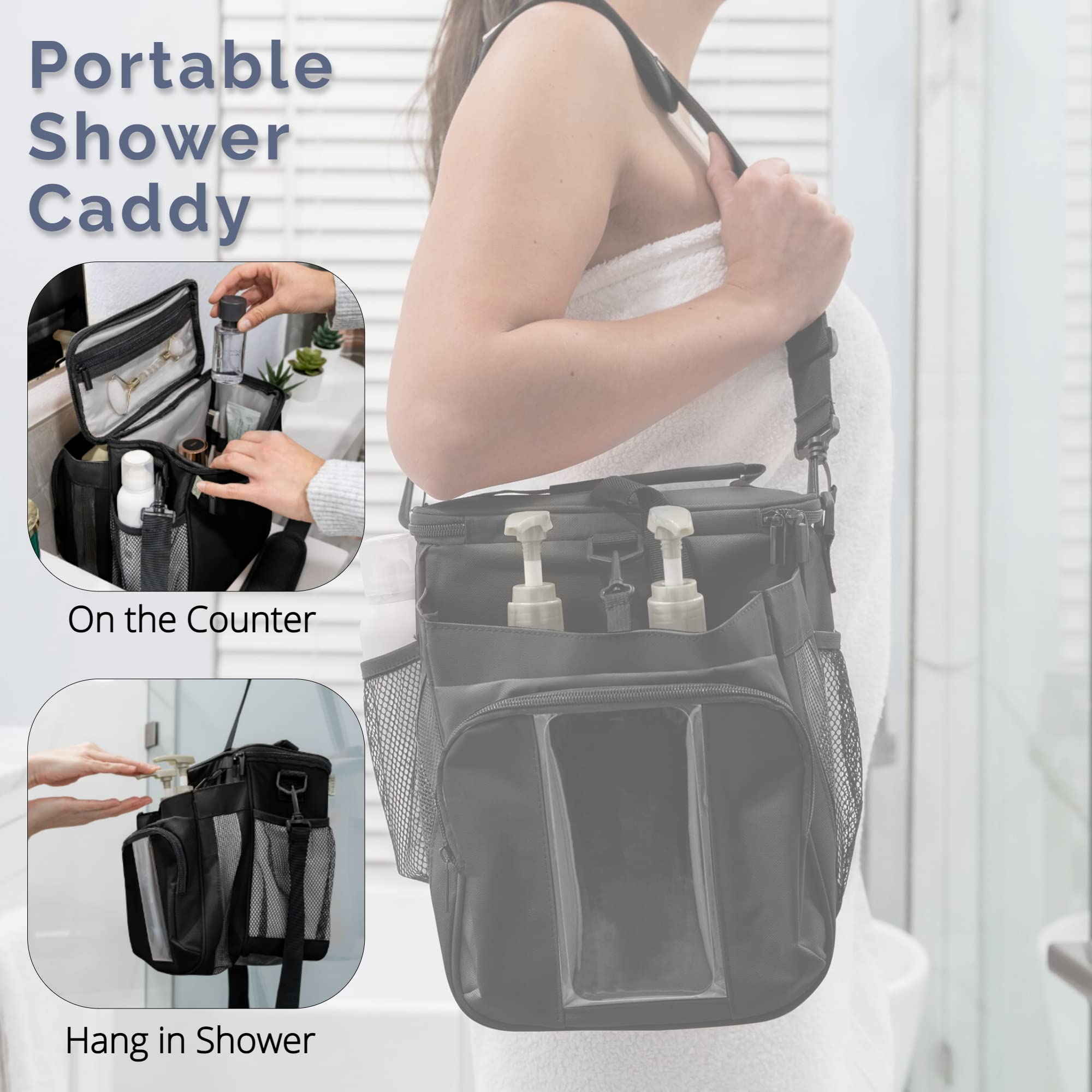 Terra Home Portable Xl Shower Caddy Bag - College Dorm Room Essentials For Men, Women, Students - Foldable, Water Resistant With
