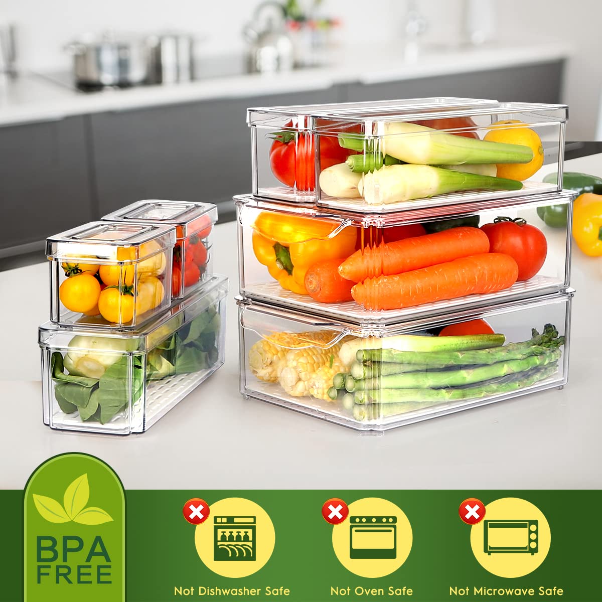 Zijund 14 Pack Fridge Organizer, Stackable Refrigerator Organizer Bins With Lids, Bpa-Free Fridge Organizers And Storage Contain