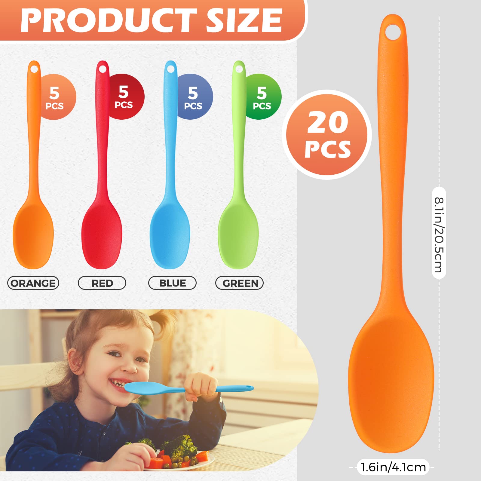 Rtteri 20 Pieces Mixing Spoons For Cooking Small Silicone Nonstick Mixing Spoons High Heat Resistant,Cooking Baking Spoons, Cook