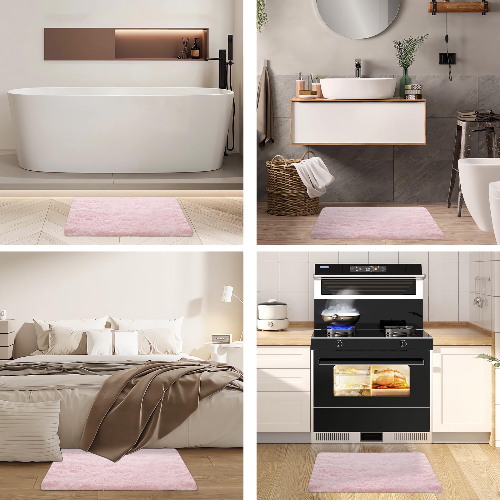 Concus-T Pink Bath Mat Bath Rug Shaggy Girls Bathroom Rug Tie Dye Girls Gift Chic Faux Fur Plush Area Rug For Bedroom Fluffy Doo