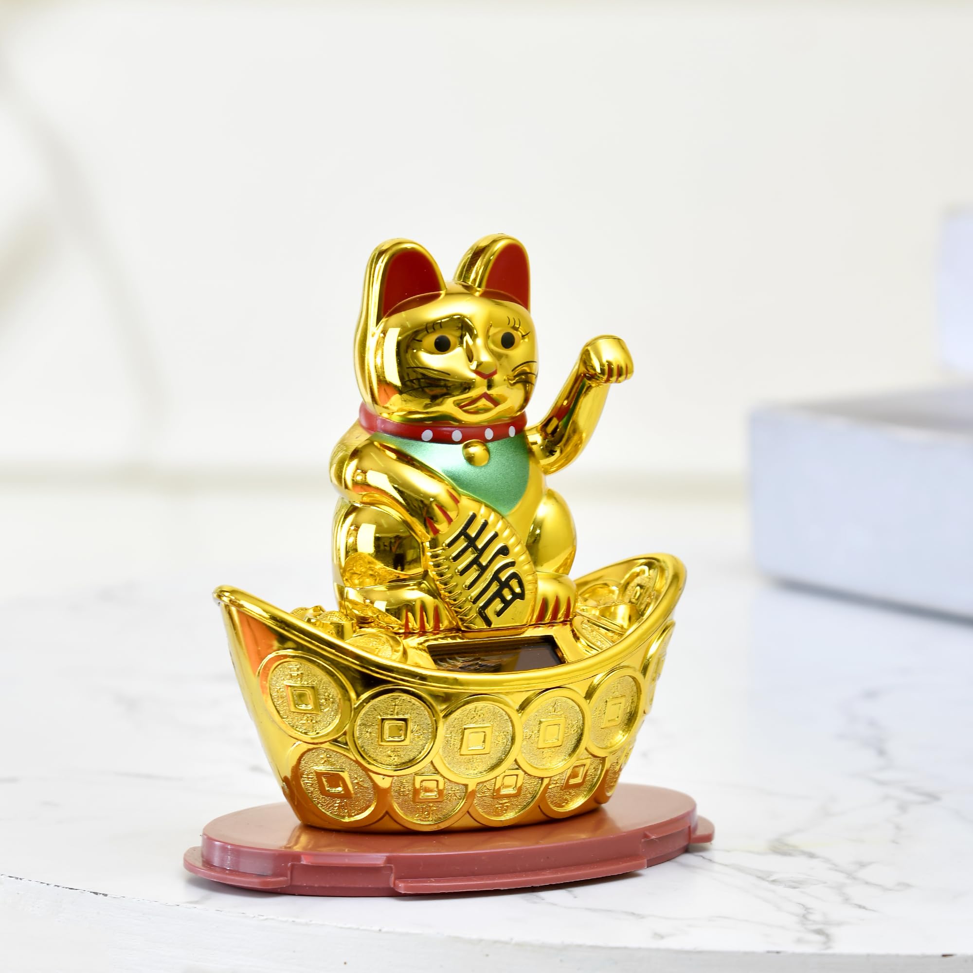 Craftvatika Plastic Fengshui Items Gift Maneki Neko Lucky Cat For Good Luck Health Wealth Prosperity & Happiness,Waving Hand Luc