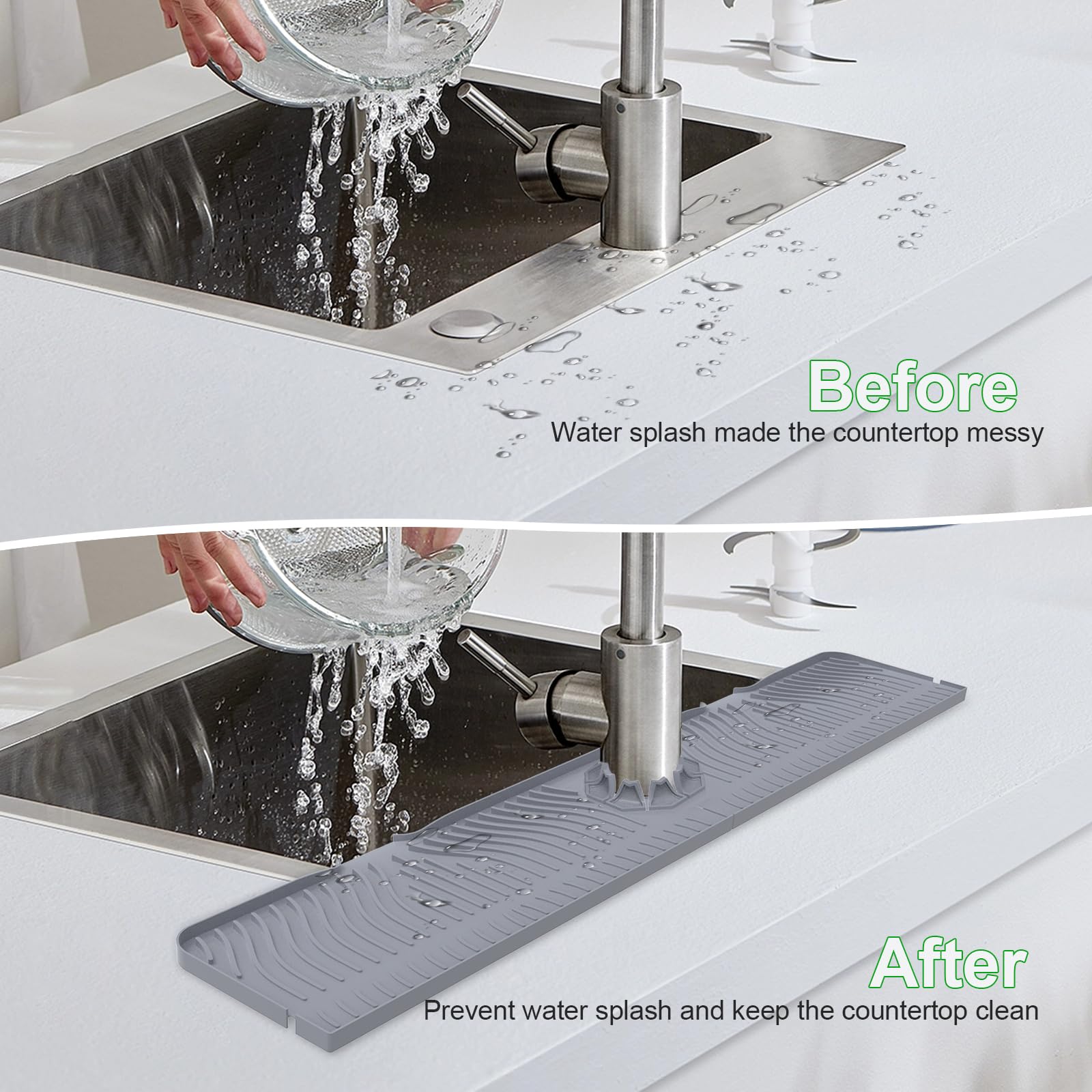 33Inch Kitchen Sink Splash Guard Mat,Silicone Material Protects Faucet Handle From Dripping Water,Faucet Mat Splash Catcher,Mult
