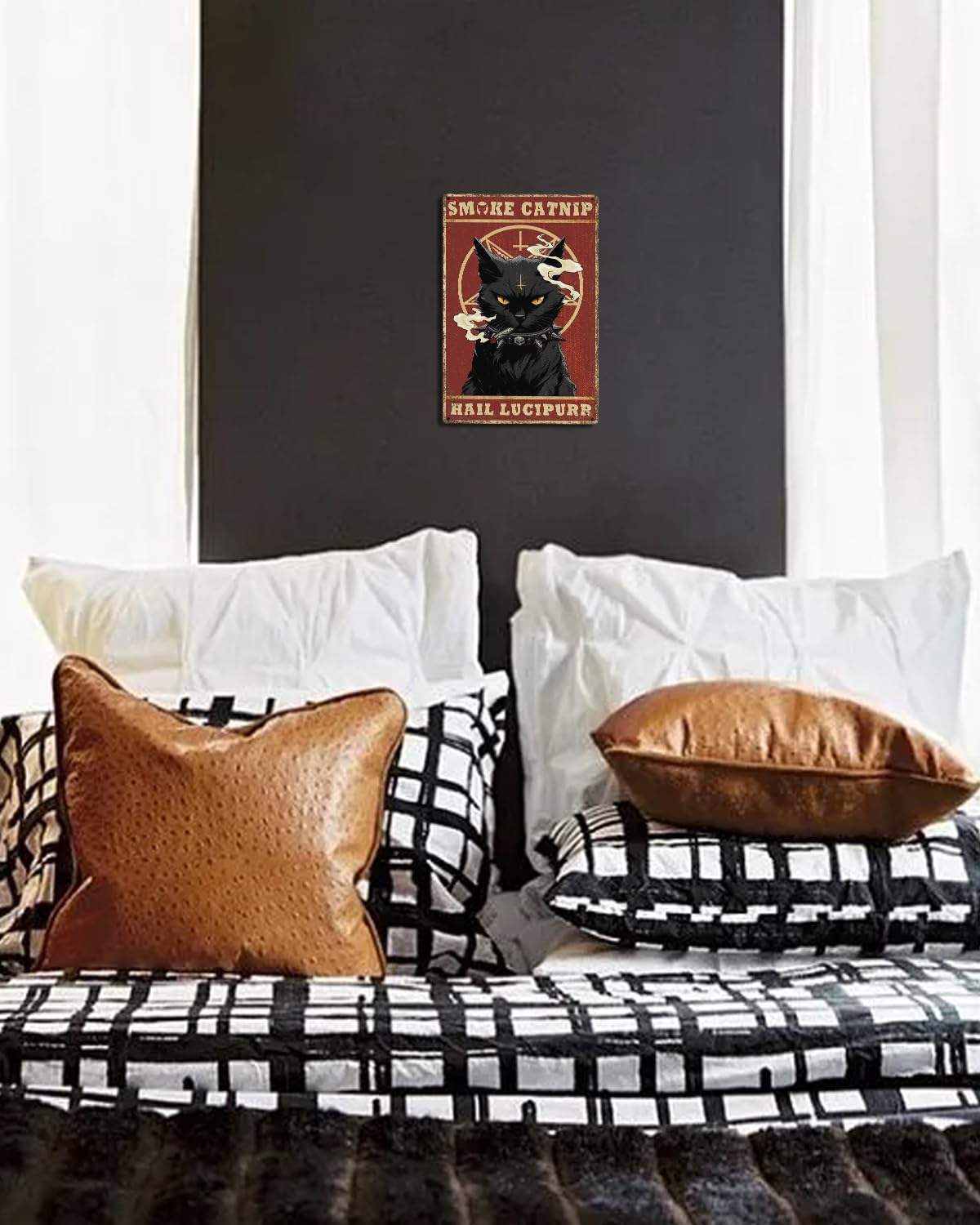 Alkb Funny Black Cat Metal Sign Retro Cat Metal Poster - Black Cat Gifts Bedroom Kitchen Wall Decor 8 X 12 Inch