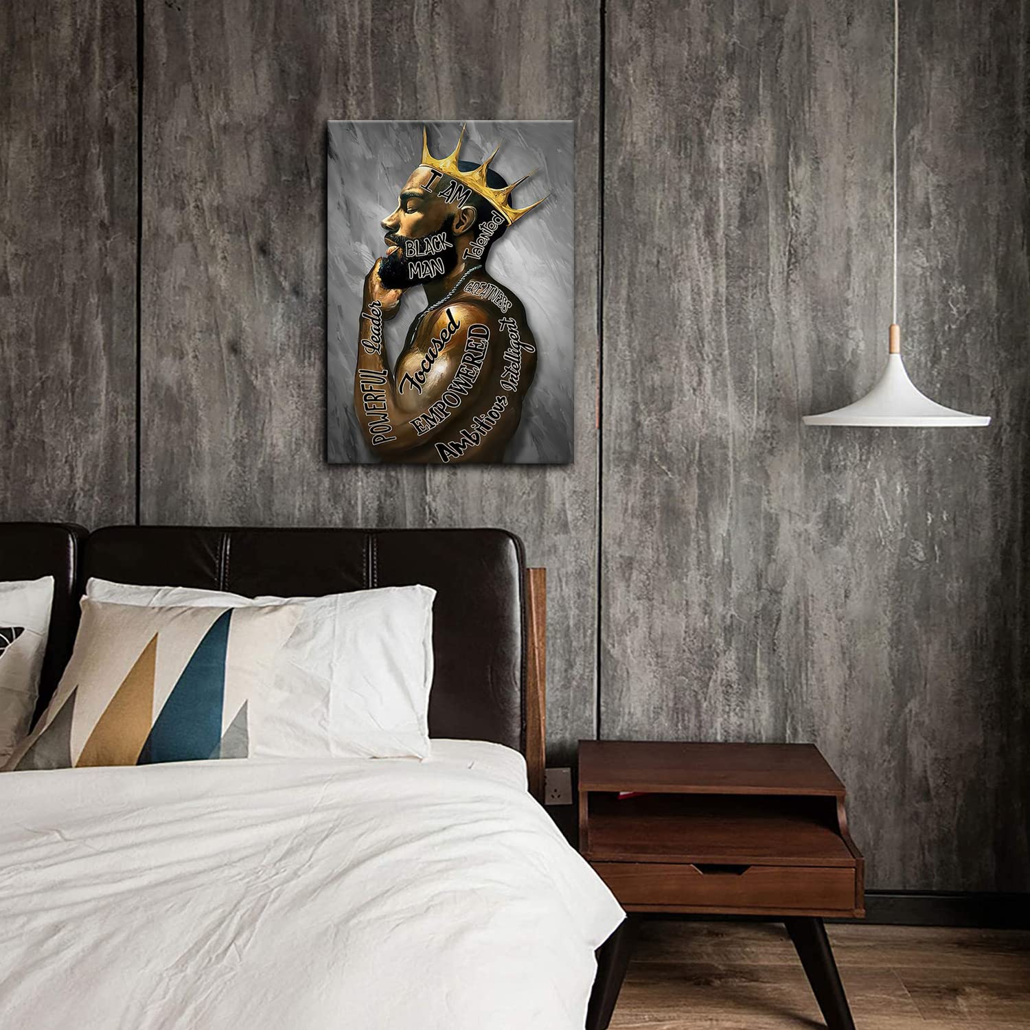 Framed African American Wall Art Man Portrait Wall Art Inspirational Black Man Motivational Quotes Afro King Poster Abstract Can