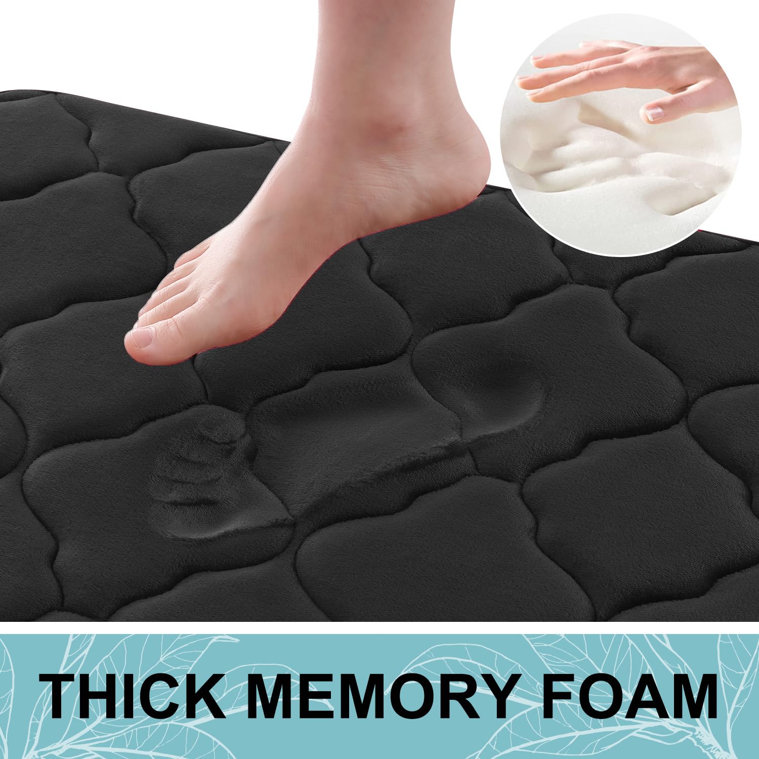 OLANLY Memory Foam Bath Mat Rug 47x20  Ultra Soft Non Slip and Absorbent Bathroom Rug  Machine Wash Dry  Comfortable  Thick Bath Rug Carpet for Bathroom Floor  Tub and Shower  Black
