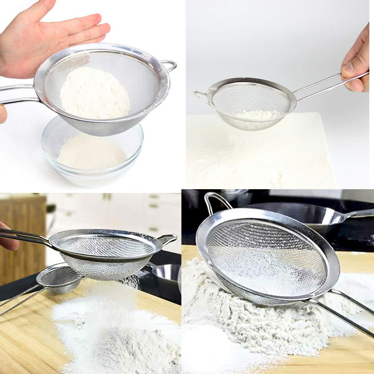 Strainers Fine Mesh Sieve Stainless Steel Flour Sifter Fine Mesh Strainer For Kitchen Hand-Held Oil Spoon Seives With Handle