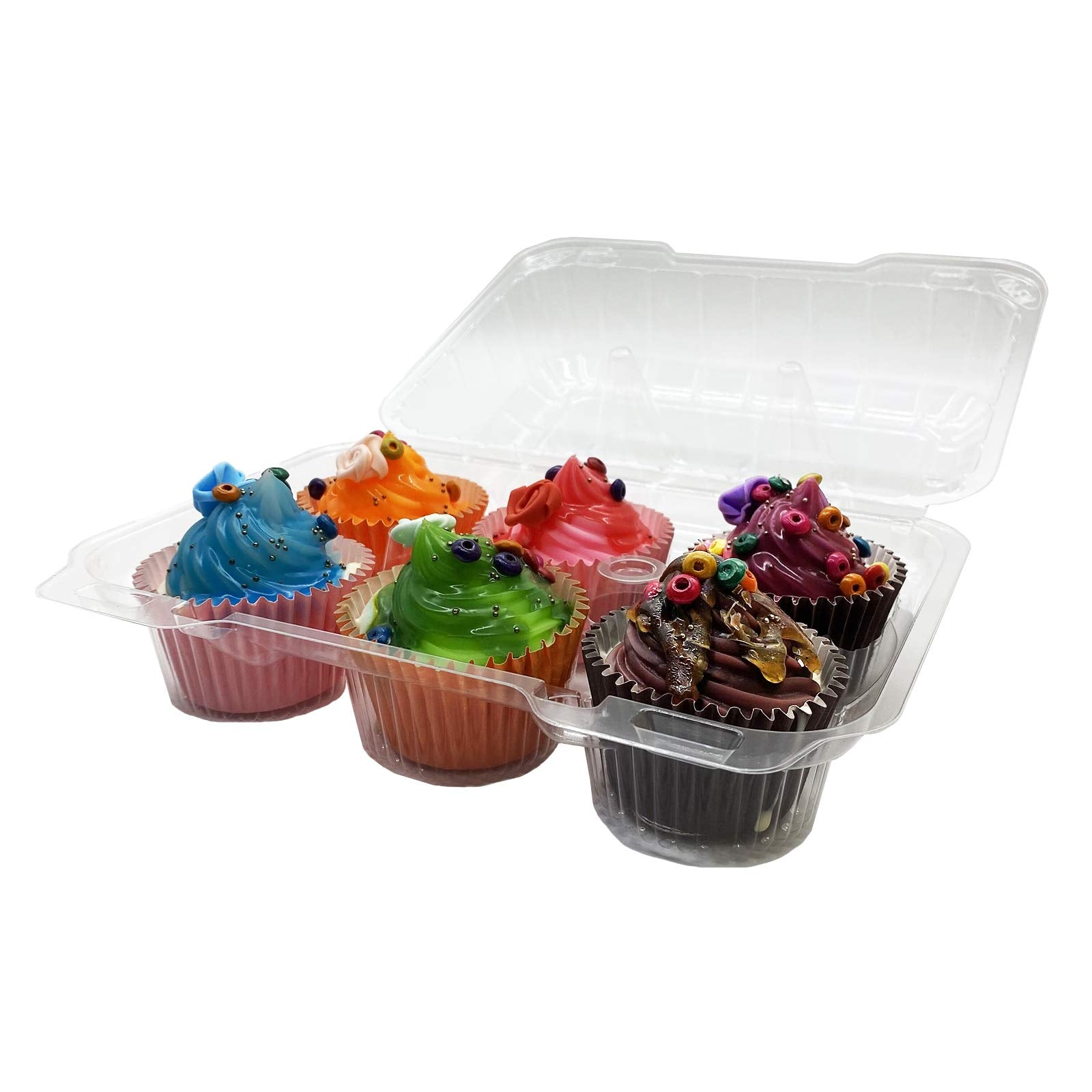 Clear Cupcake Containers,12Pc Plastic Disposable High Dome Cupcake Boxes 6 Compartment Cupcake Holders Cupcake Containers Half D