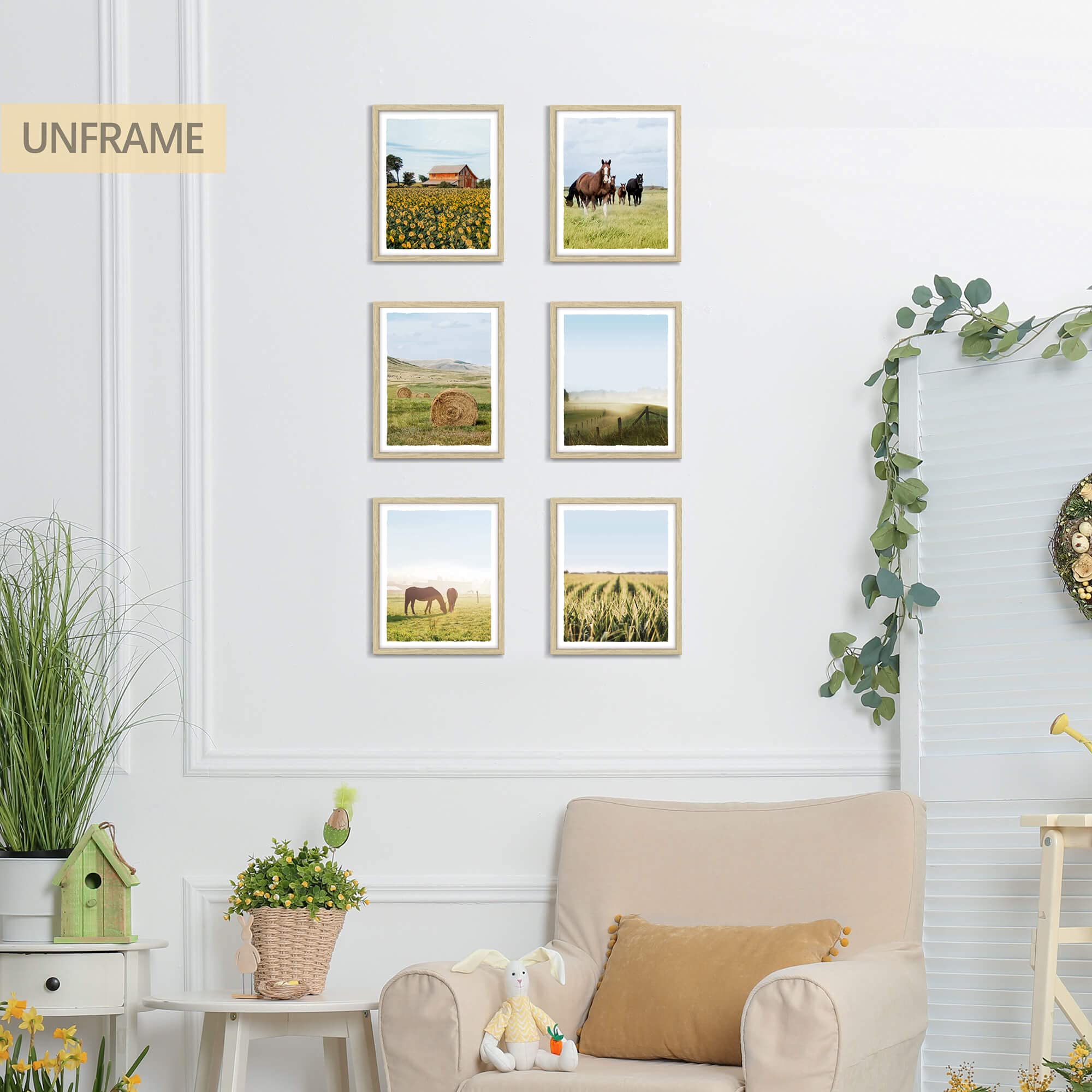 Color Play Rural Landscape Pictures Farmhouse Wall Art Set Of 6 Barn Prints Horse Straw Bales Grassland Photography For Home Wal