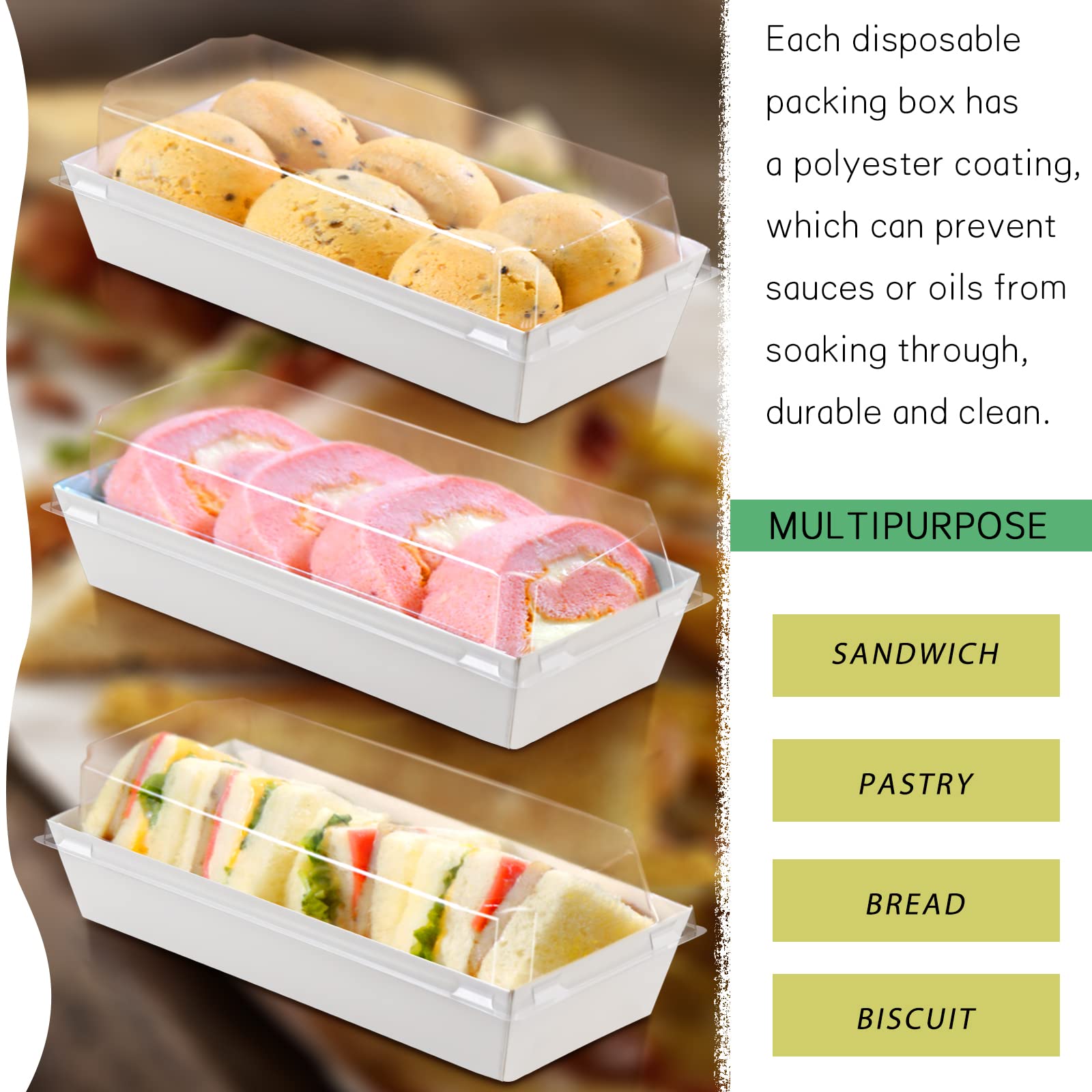 Cmkura 50 Pack White 4.7 '' Rectangular Disposable Paper Charcuterie Boxes Food Containers Bakery Boxes For Cake, Cookies, Sandw