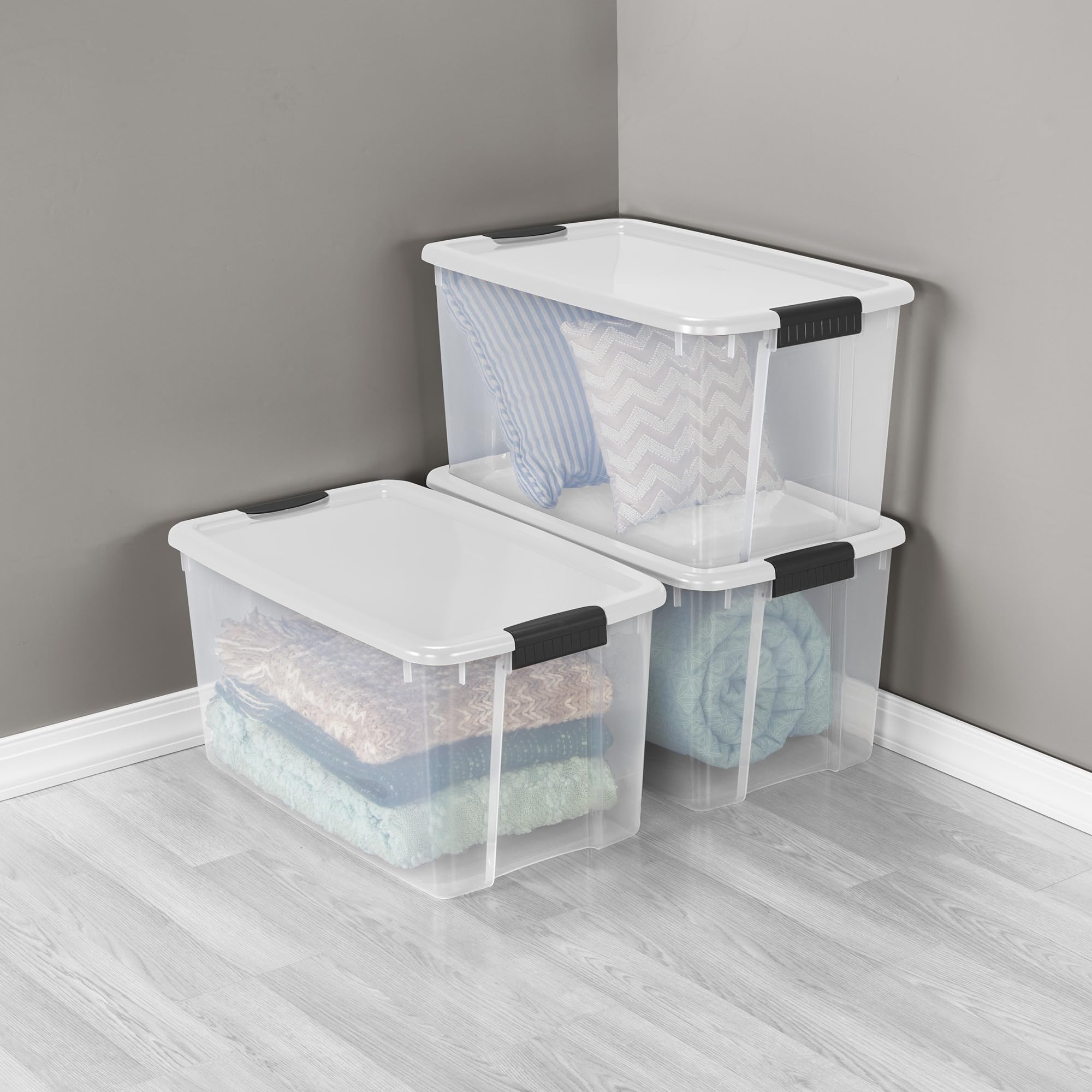 Sterilite 70 Qt Ultra Latch Box, Stackable Storage Bin With Lid, Plastic Container With Heavy Duty Latches To Organize, Clear An