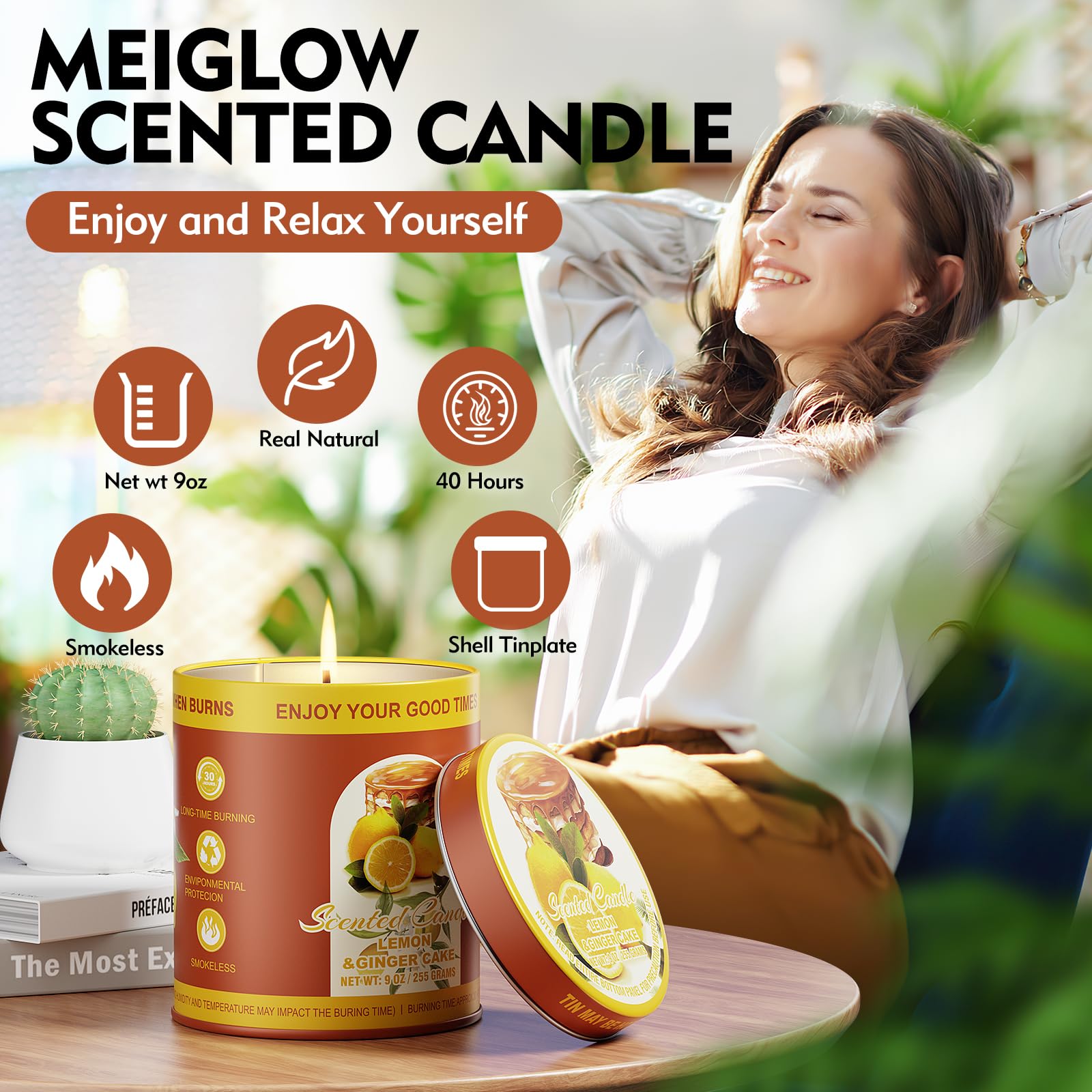 2 Pack Scented Candles (90 Total Burn Hours) - Soy Wax Candles 9 oz Each in Tin - Long Lasting Aromatherapy Candle Gift Set (Lem