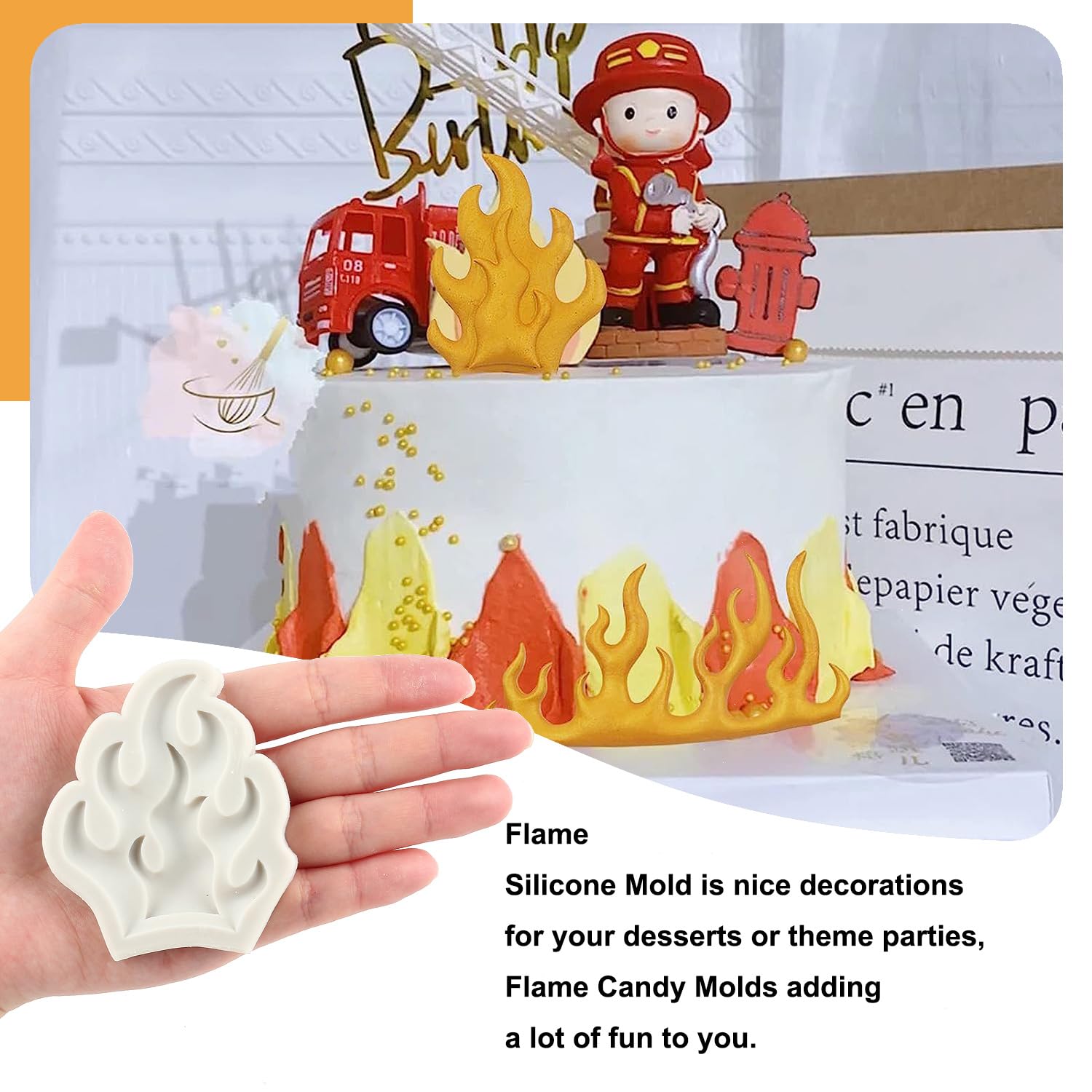 Sijiangmold Flame Fondant Molds Fire Cake Decorating Silicone Molds For Cupcake Topper Cake Decorating Chocolate Candy Craft Gum