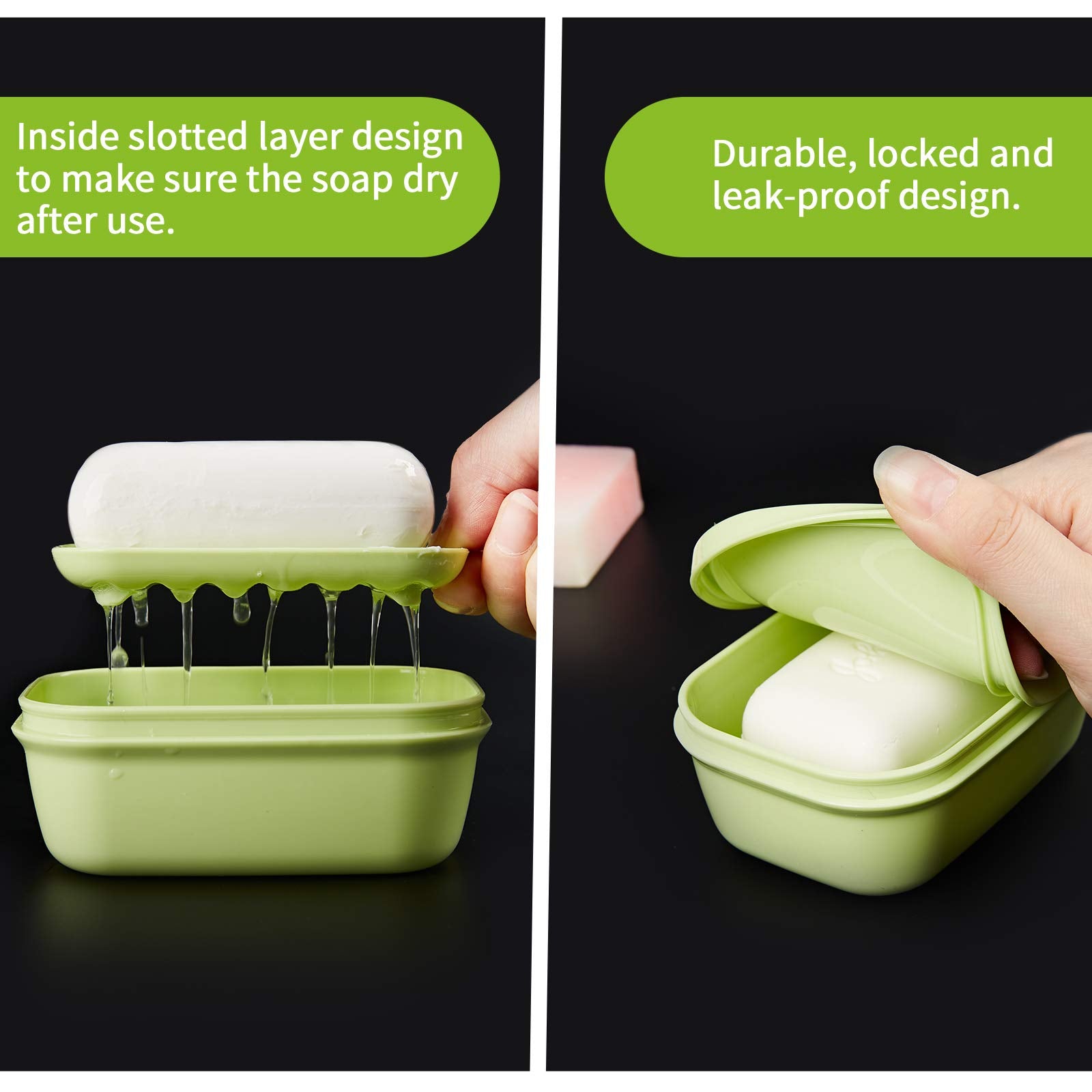 Quatish Travel Soap Container, 2Pcs Portable Soap Holder With Lid, Soap Case For Camping Gym Travel, Soap Box For Bathroom(Green