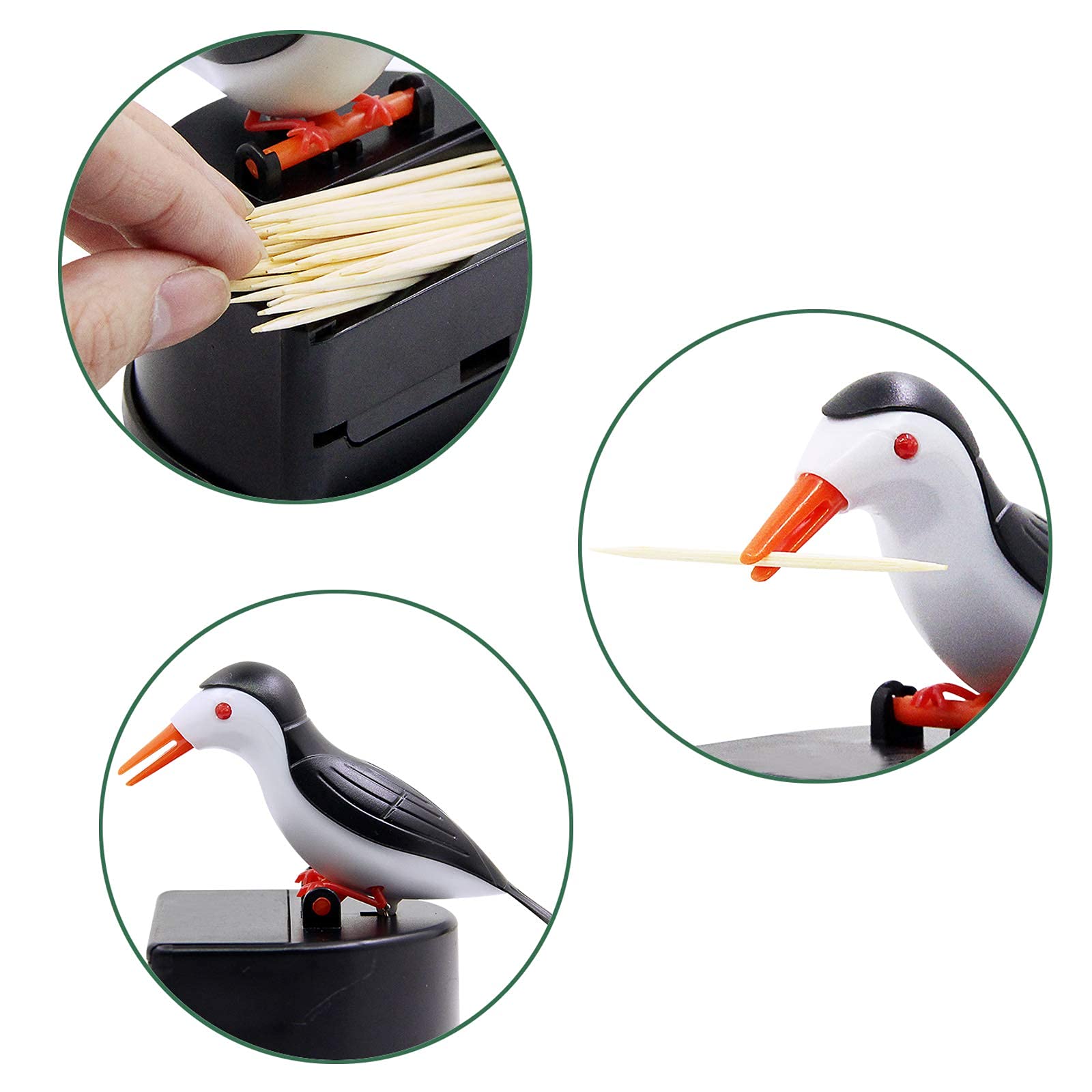 Jucaifu Little Bird Toothpick Dispenser, Creative Push-Type Toothpick Bird Dispenser, Toothpick Holder. (Black)