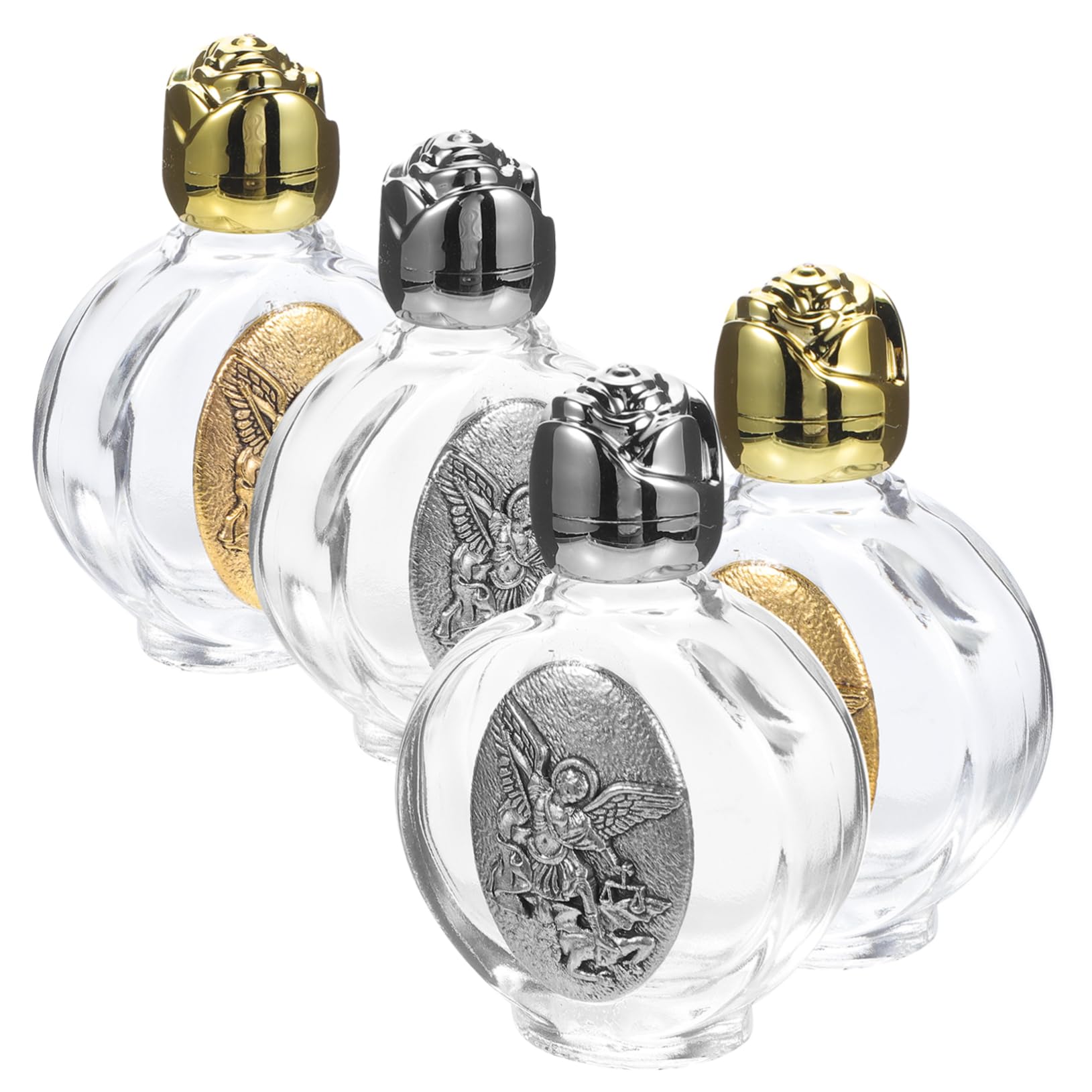 KONTONTY 4Pcs Embossed Holy Water Bottles for Catholic Use Mini Glass Containers for Church Baptism and Blessing Ceremonies Deco