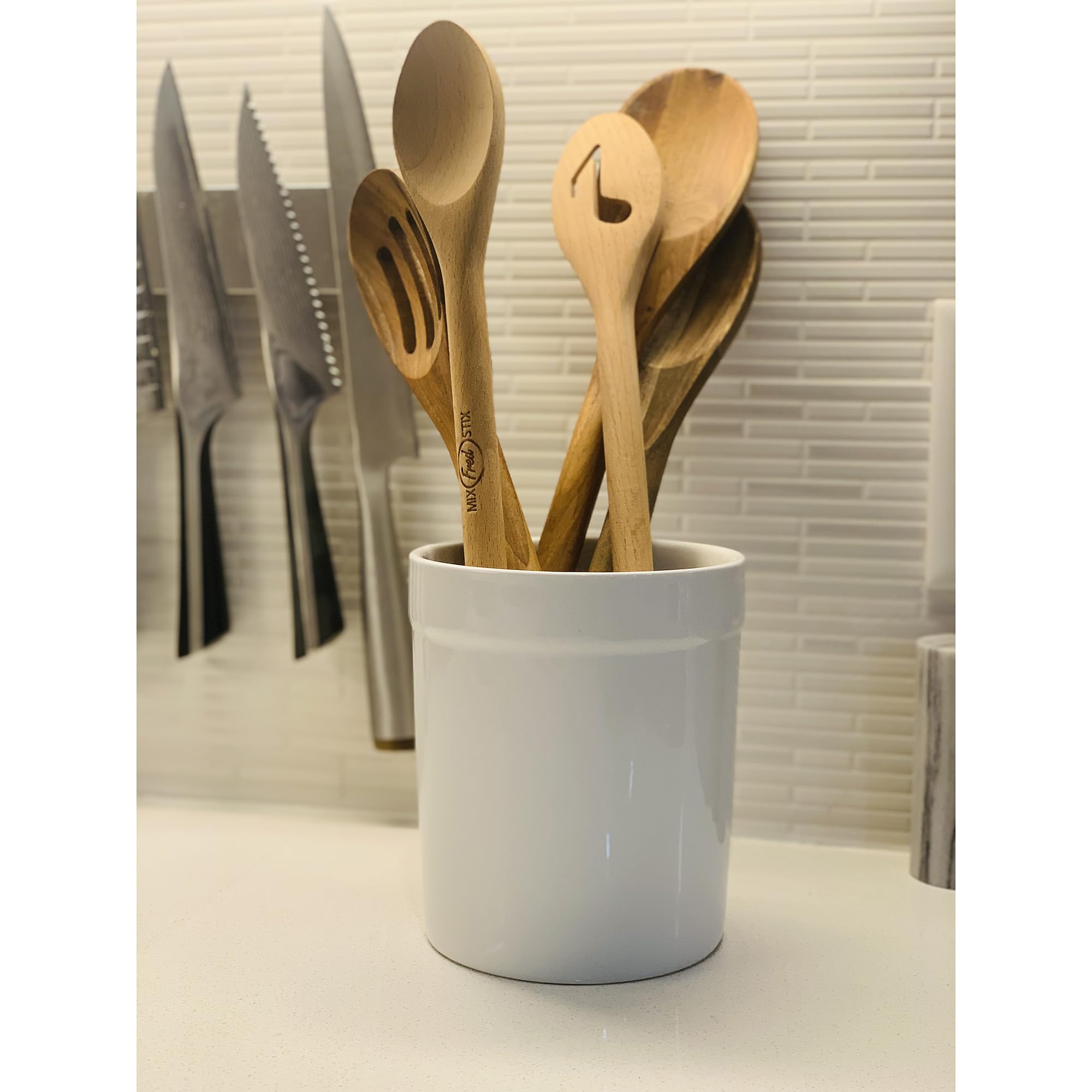 Fox Run Utensil Holder, White Stoneware
