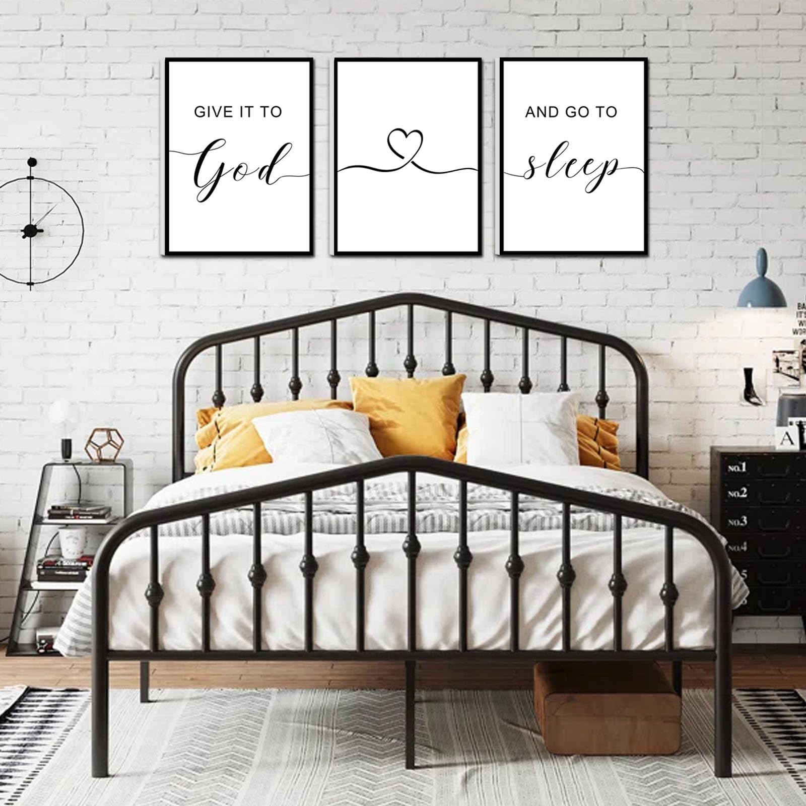 Framed Give It To God And Go To Sleep Signs 36X16   , Above Bed Wall Decors, Black And White Bedroom Decor (12X16 Inches, Set Of