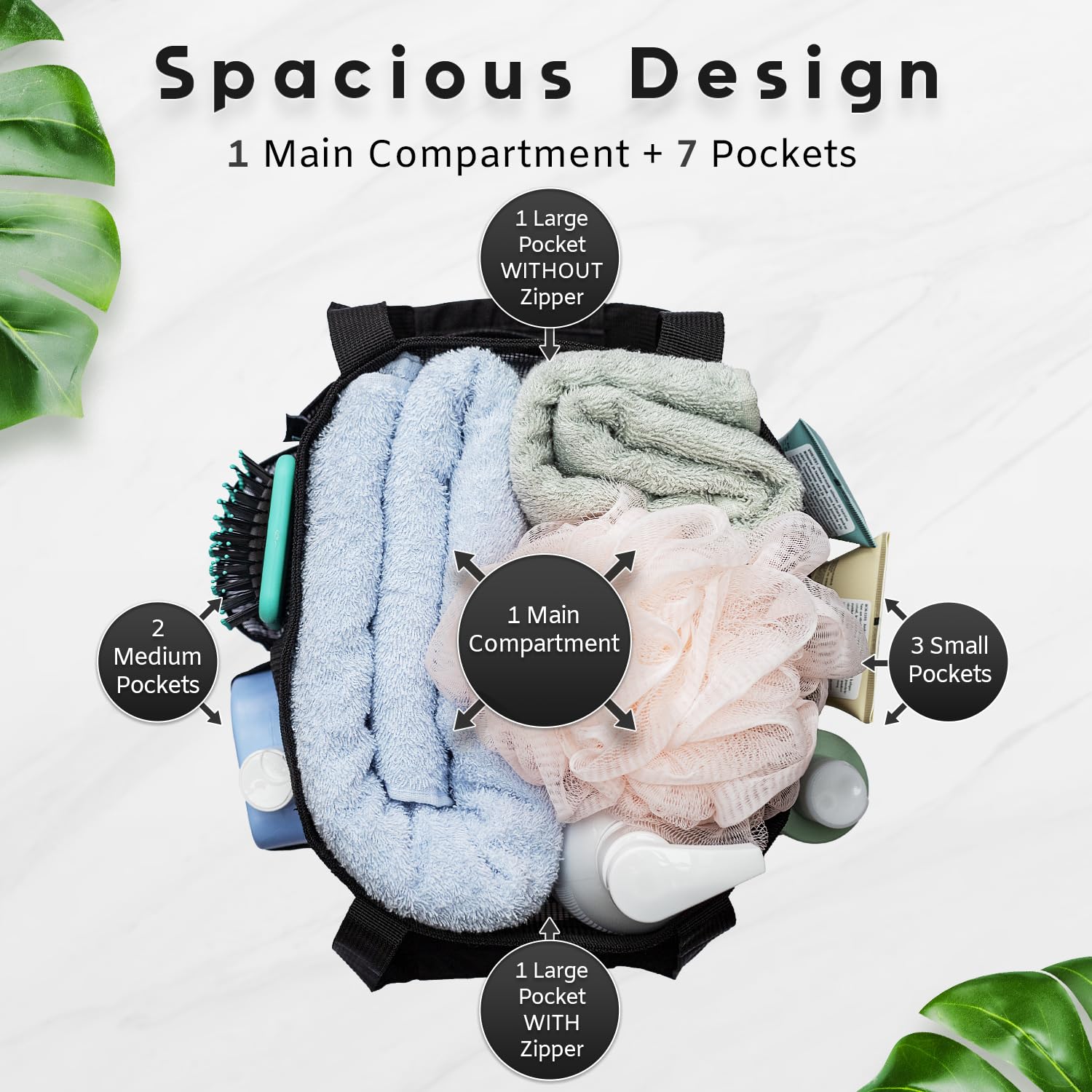 Mesh Shower Caddy Dorm 8 Pockets & 1 Zipper & Removable Bottom Shower Tote  Travel Shower Caddy Portable  Shower Caddy College Room Essentials  Sunscreen Shower Bag  Camping  Bathroom (Large - Black)