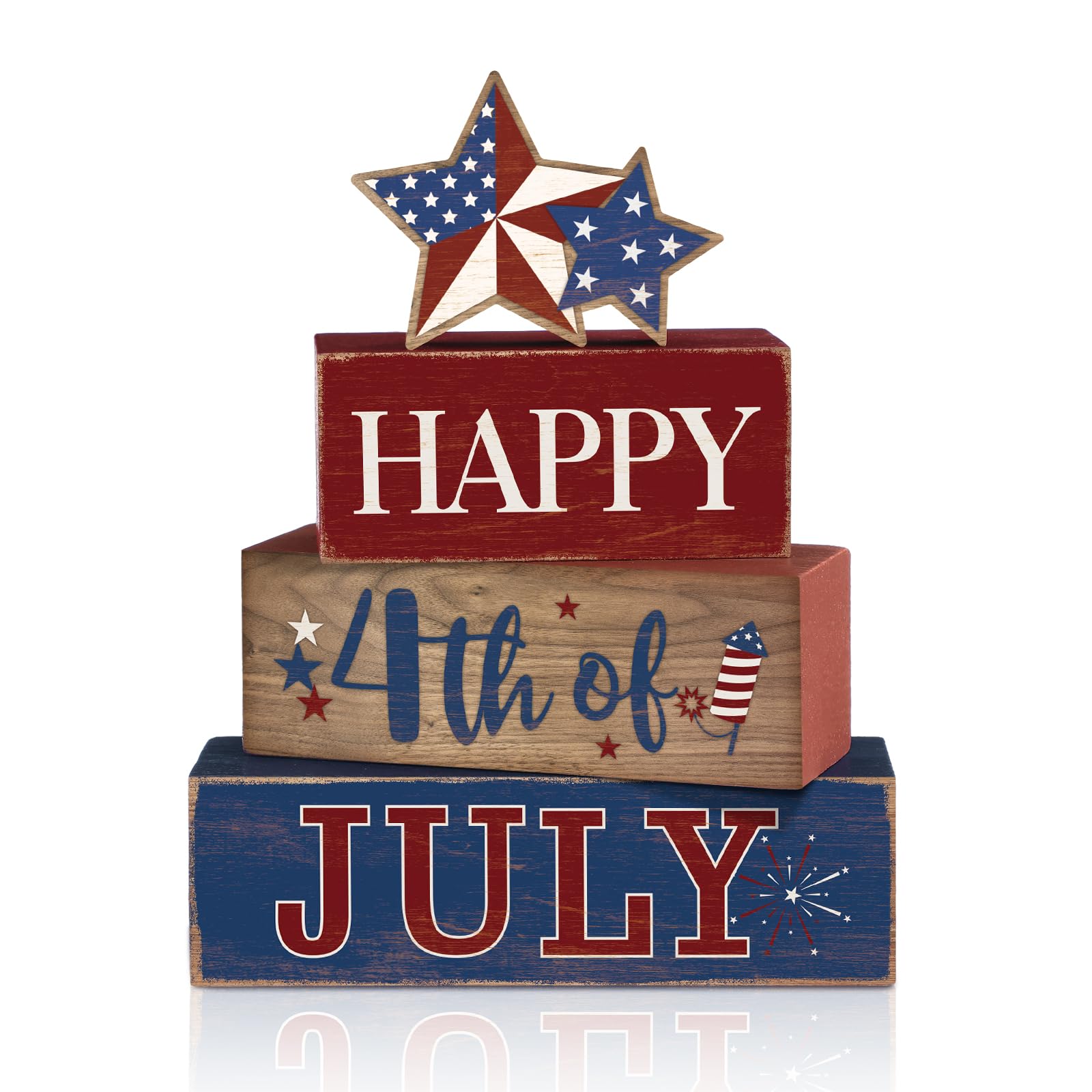 Moucuny 4 Pcs Happy 4th of July Decorations Patriotic Table Decorations Red White Blue Table Centerpieces Sign for Home Office T