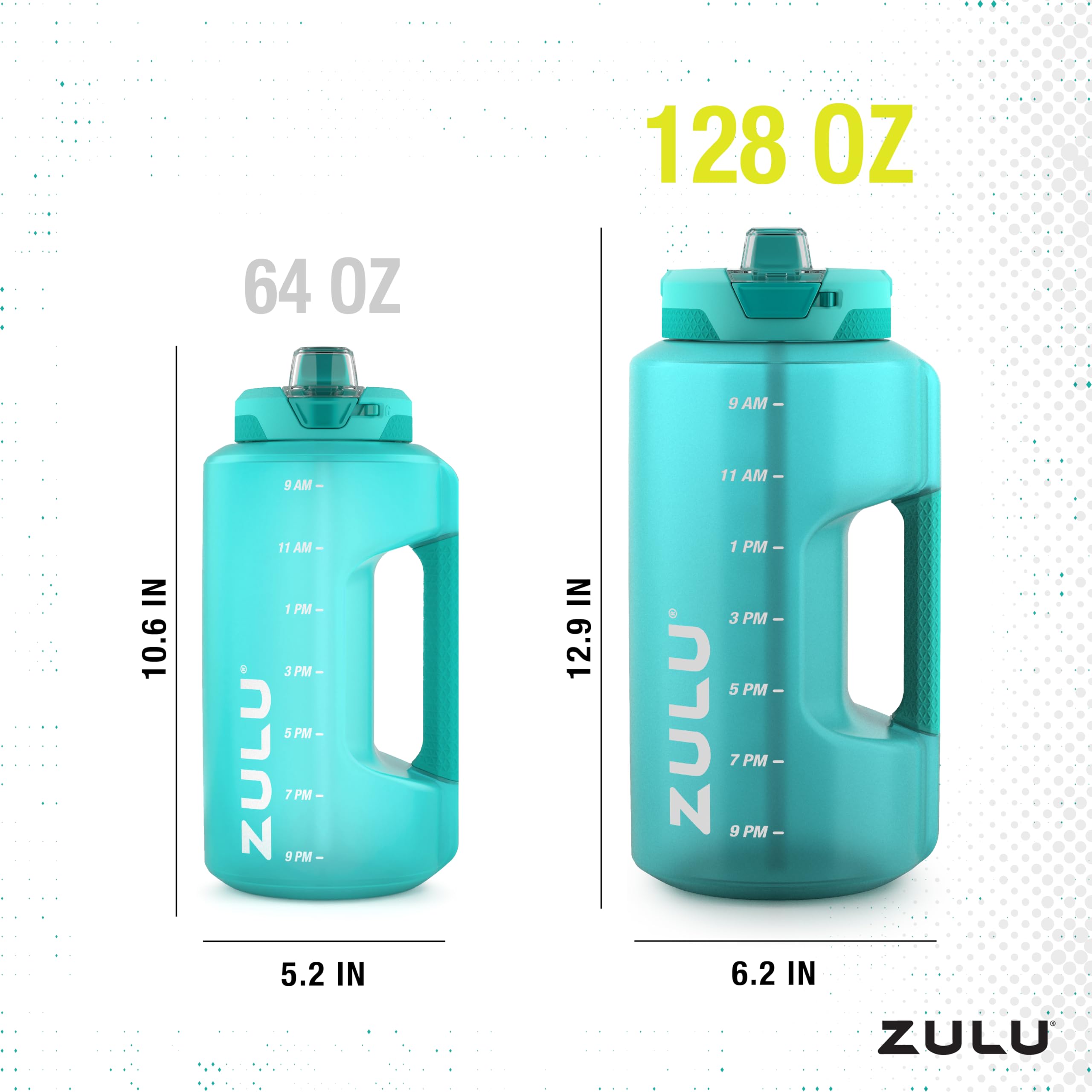 Zulu Goals Gallon 128Oz Large Water Bottle Jug With Time Marker & Handle For All Day Hydration | Silicone Soft Straw With Lockin