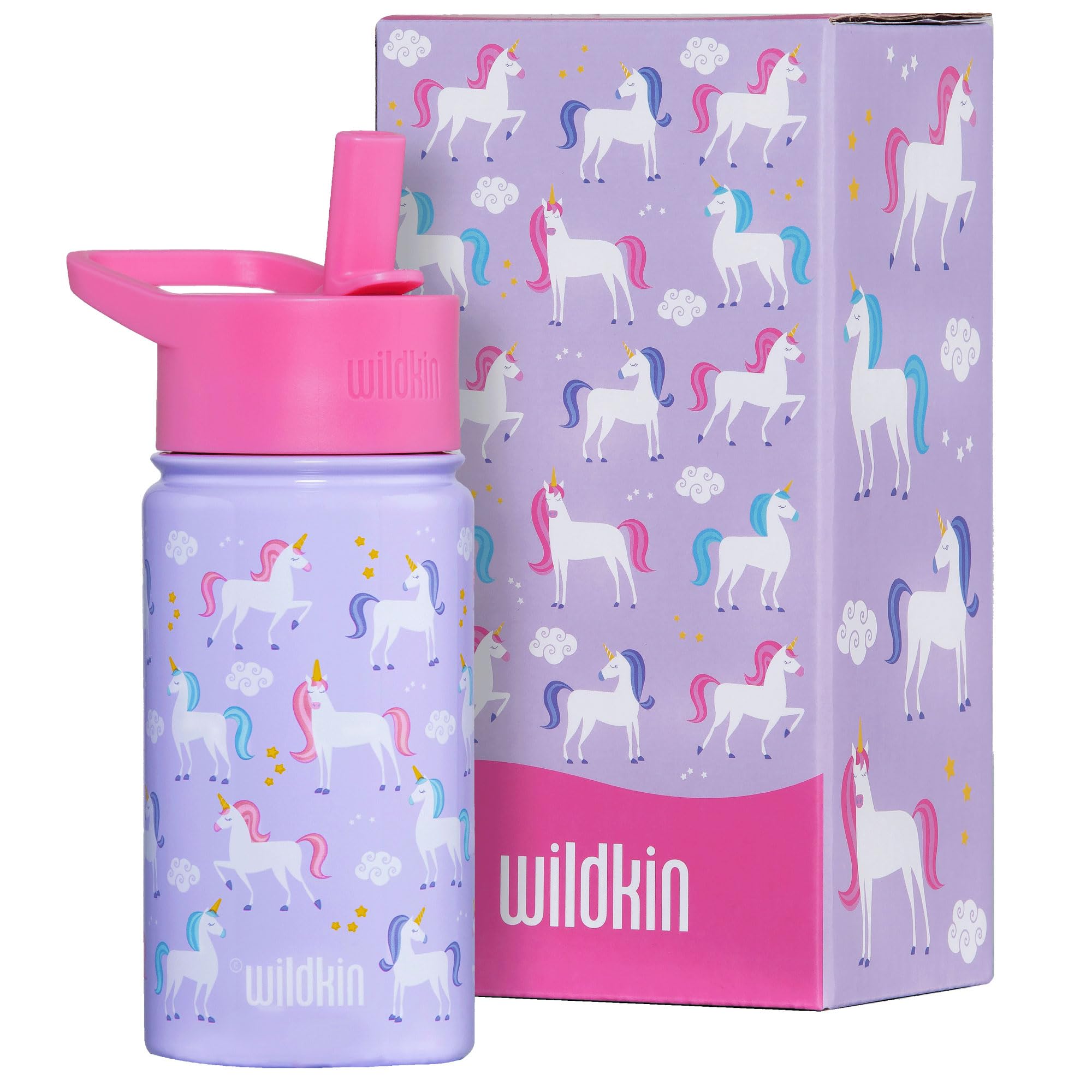 Wildkin Kids 14 oz Stainless Steel Water Bottle for Girls - BPA-Free, Leakproof & Insulated, Keeps Hot & Cold, Reusable Kids Wat