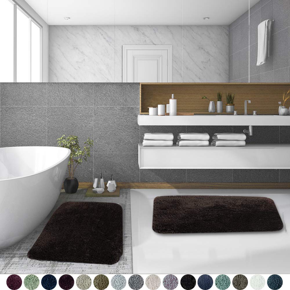 Walensee Shaggy 2 Piece Bath Rug Set, (20 X 32, 2 Pack Set, Brown) Bathroom Rug Set Bath Mats For Bathroom Machine Wash/Dry Abso