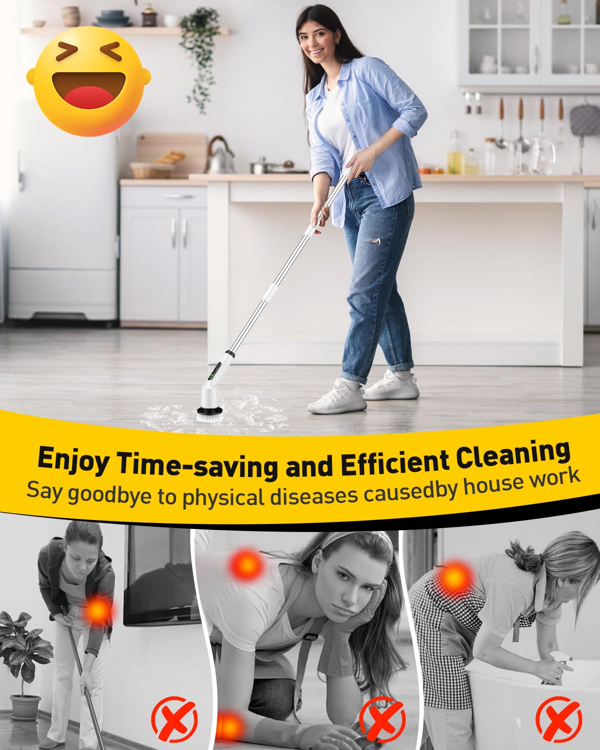 Electric Spin Scrubber, Shower Scrubber With Extendable 53.3'' Arm | Dual-Speed, 3 Brush Heads | Versatile Power Scrubber For Ba