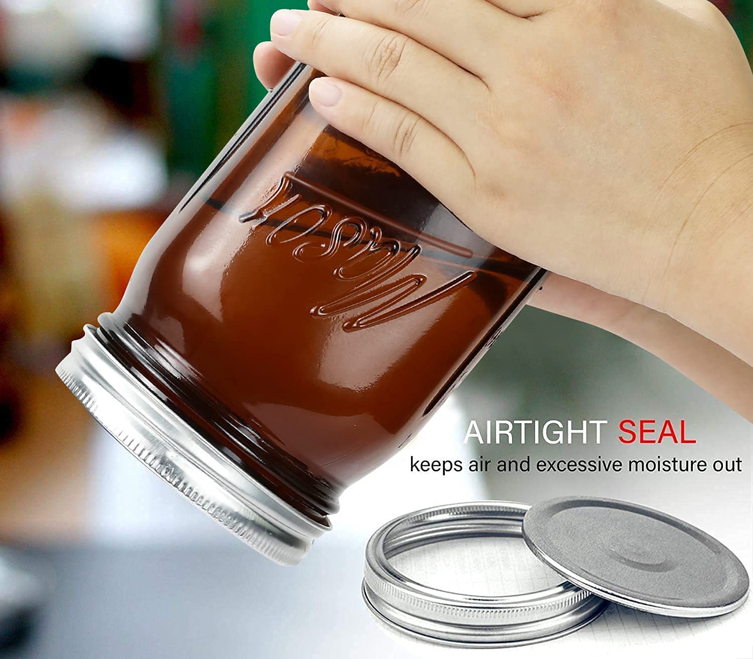 Polytun Amber Glass Mason Jars 32 Oz Wide Mouth With Airtight Lids And Bands 6 Pack, Amber Clear Glass Canning Mason Jars, Quart