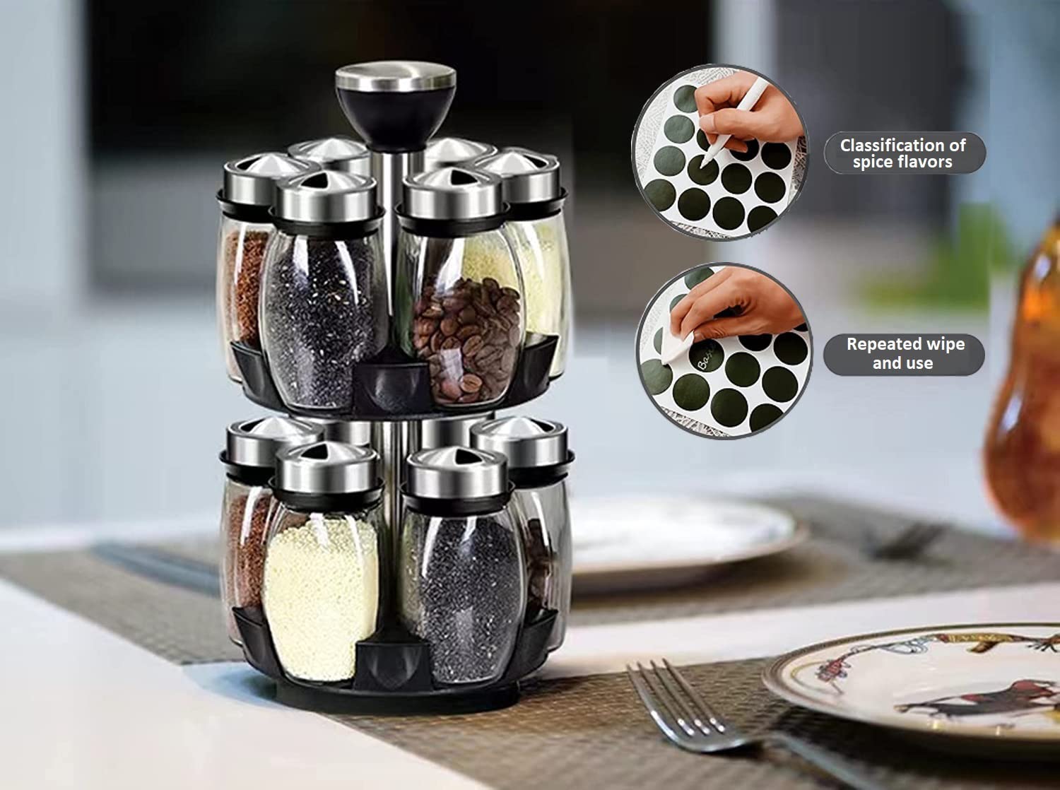 Revolving Spice Rack Organizer Countertop, Spinning Spice Storage Rack Tower Organizer with 12 Empty Jars, Rotating Spice Holder