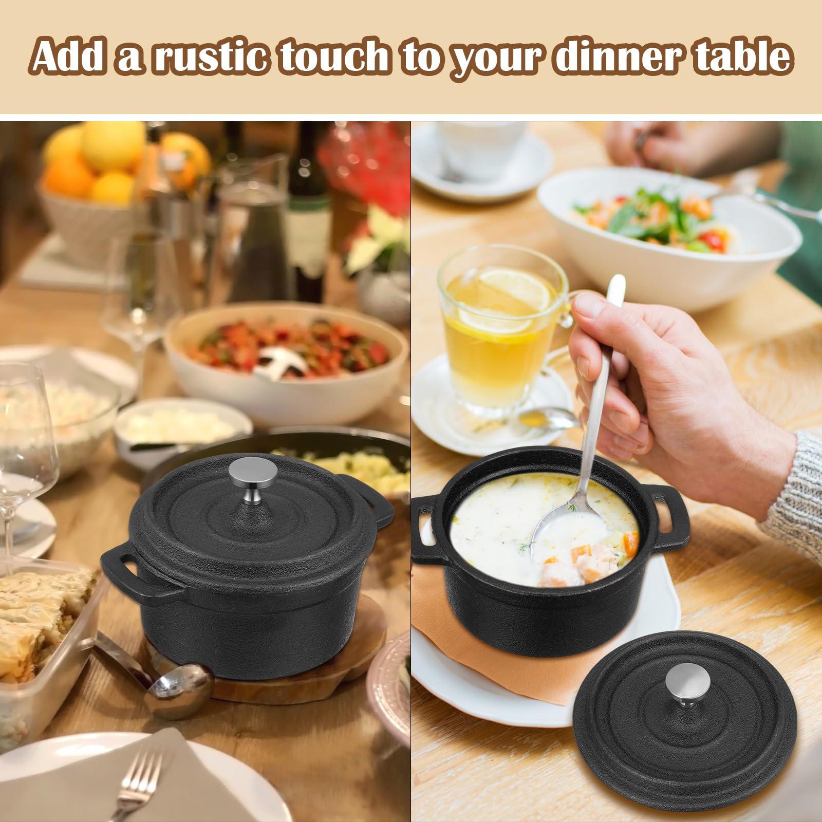 Suttmin 4 Pcs Mini Dutch Oven Small Round Iron Cocotte Black Dutch Oven Pot With Lid And Dual Handles Cast Iron Pot For Stovetop