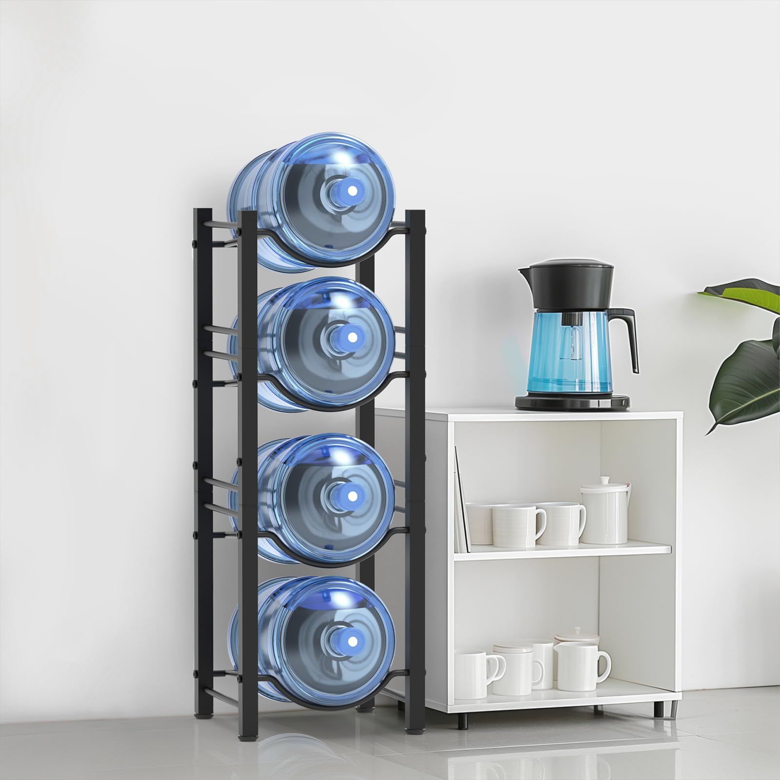 Semoprus 4 Tier Water Bottle Holder Storage Rack, 5 Gallon Water Jug Dispenser Stand, Heavy Duty, Black