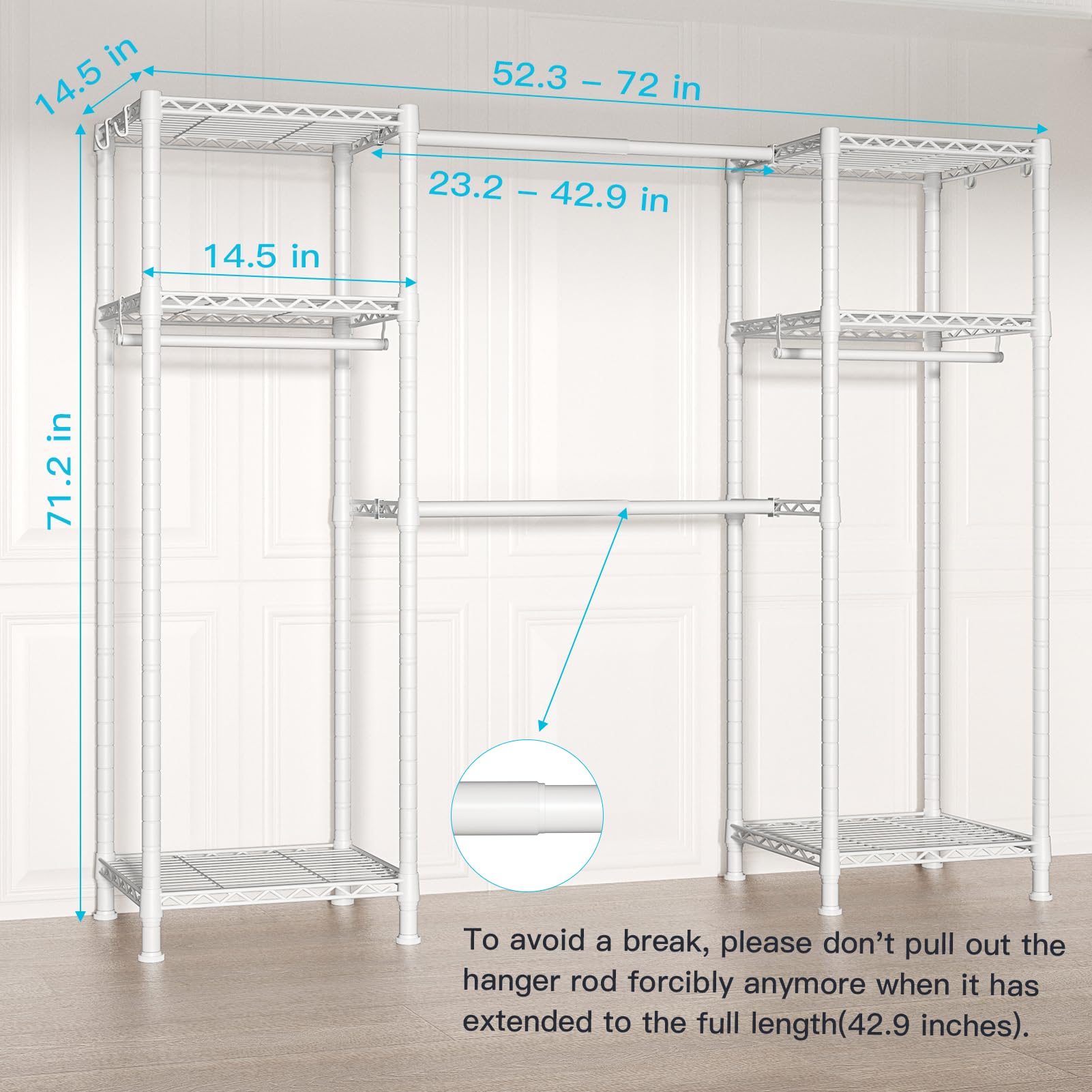 Ulif E7 Heavy Duty Garment Rack, Clothes Organizer And Storage Rack With Expandable Hangers, Metal Clothing Rack With 6 Wire She