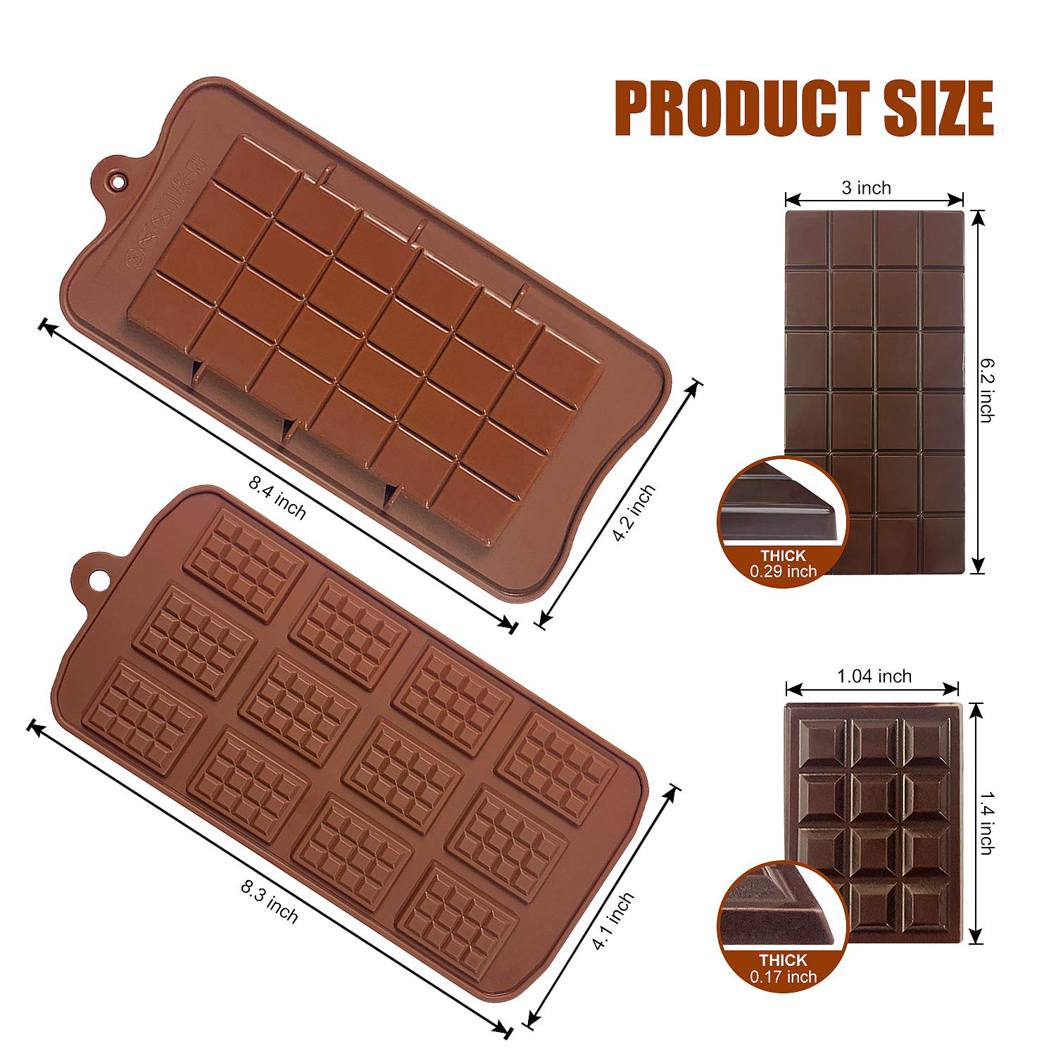 Walfos Break-Apart Chocolate Molds, Non-Stick Silicone Chocolate Bar Mold, Food Grade Candy Bar Mold, Perfect For Energy Bar, Co