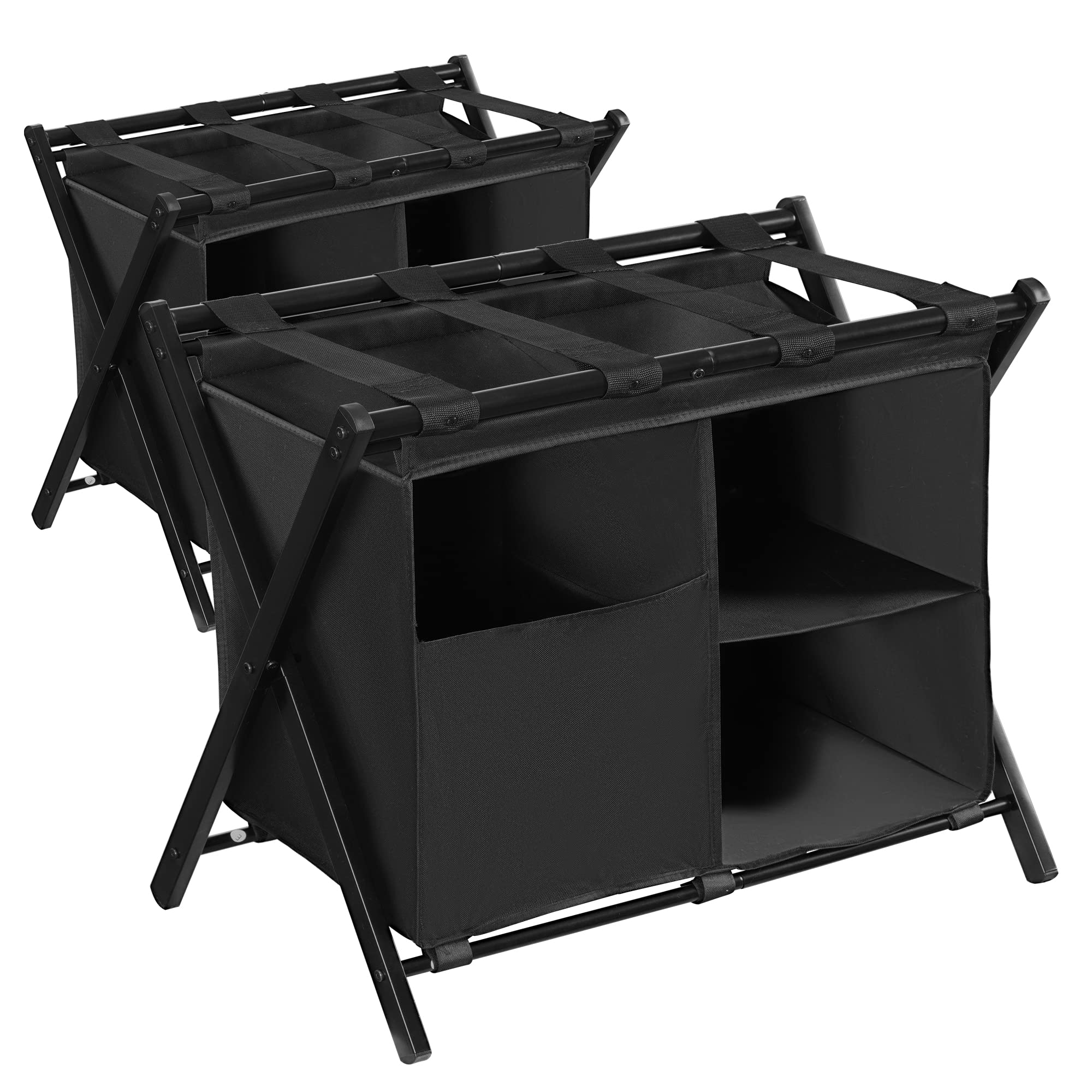 Heybly Luggage Rack With Laundry Bag,Pack Of 2,Steel Folding Suitcase Stand With Storage Shelf For Bedroom, Hotel, Foldable Stee