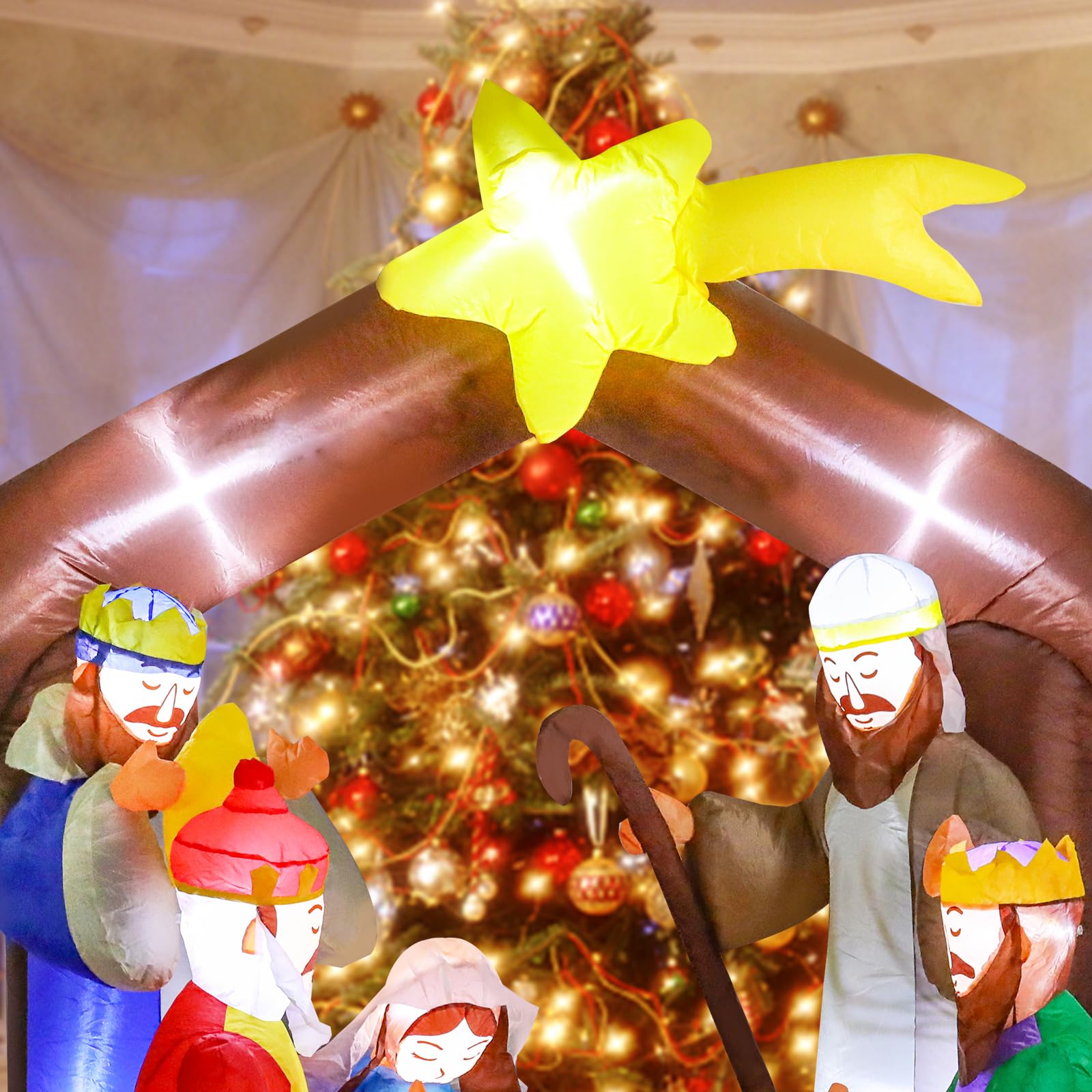 MUMTOP 6.3 FT Christmas Inflatables Nativity Scene, Blow Up Holy Family Outdoor Decorations with LED Lights Built-in for Holiday